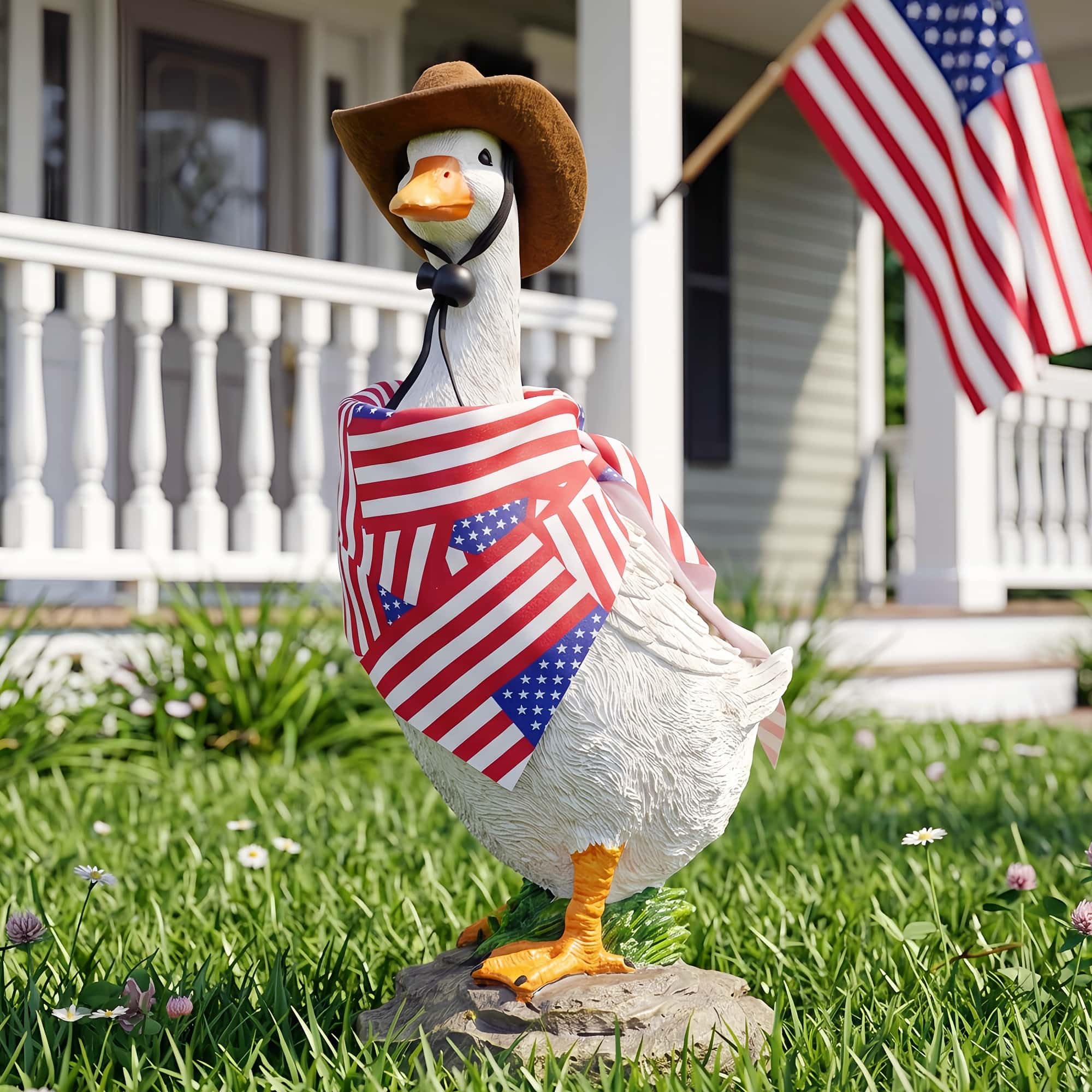 Euiroet front view of goose statue showing whimsical pose and curb appeal