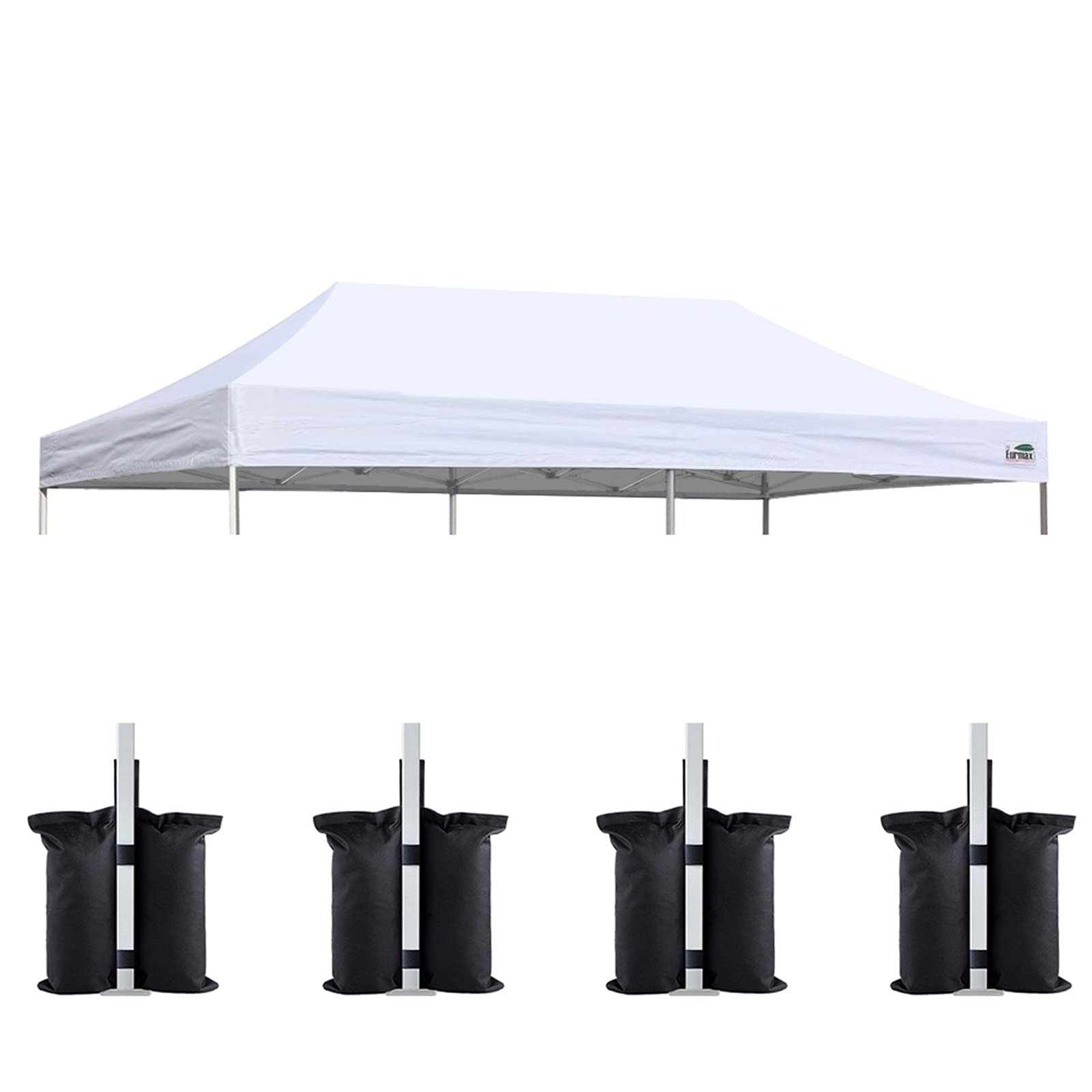 Eurmax front view of 10x20 canopy top showing clean white cover and banner loops for easy branding