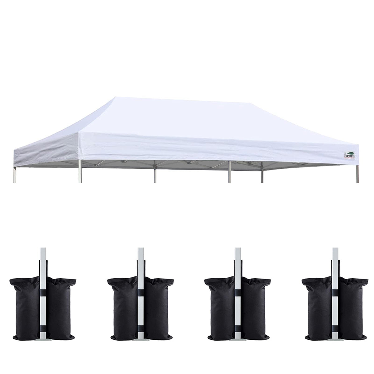 Eurmax front view of 10x20 canopy top showing clean white cover and banner loops for easy branding