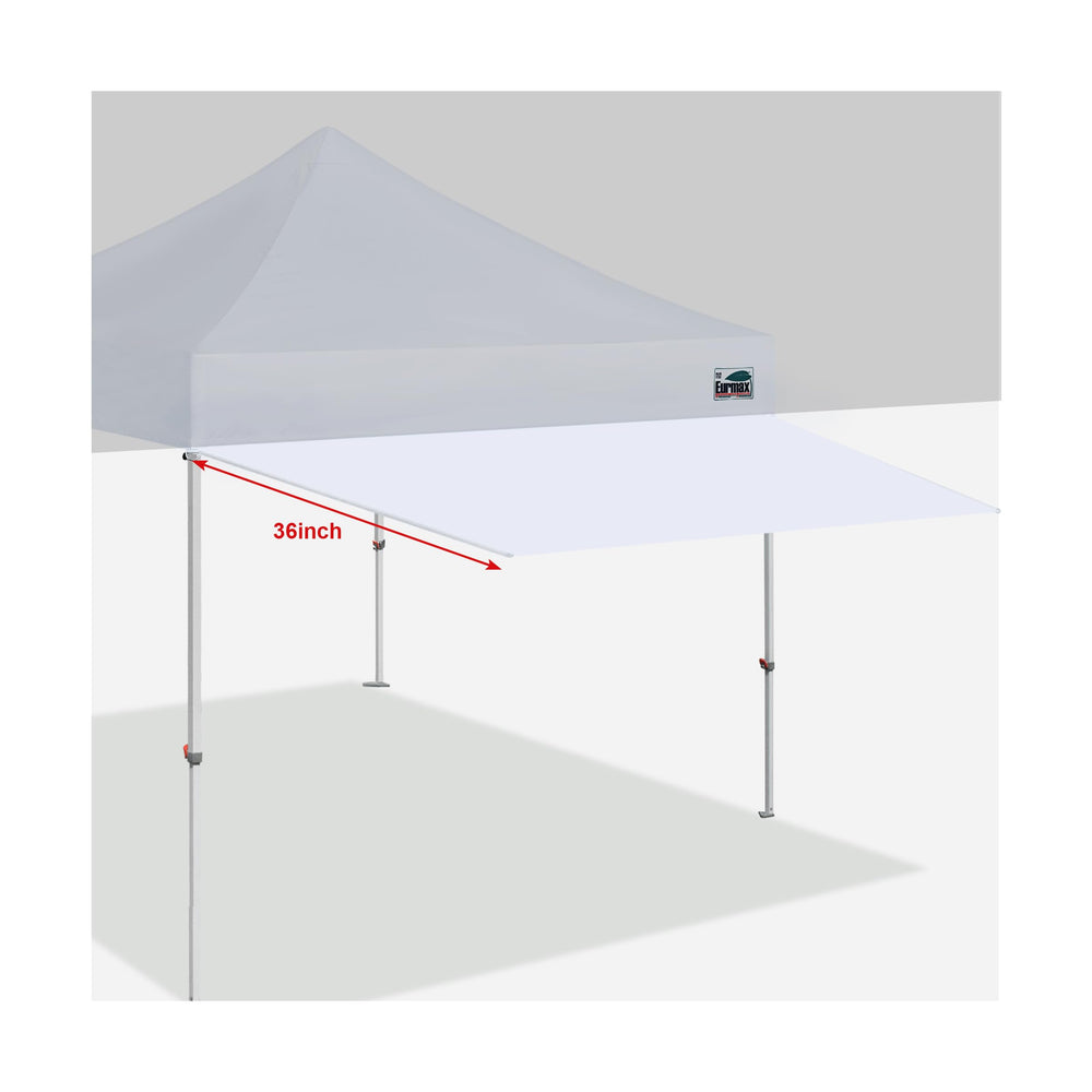 Eurmax front view of awning attached to 10x10 canopy, adds instant extra shade