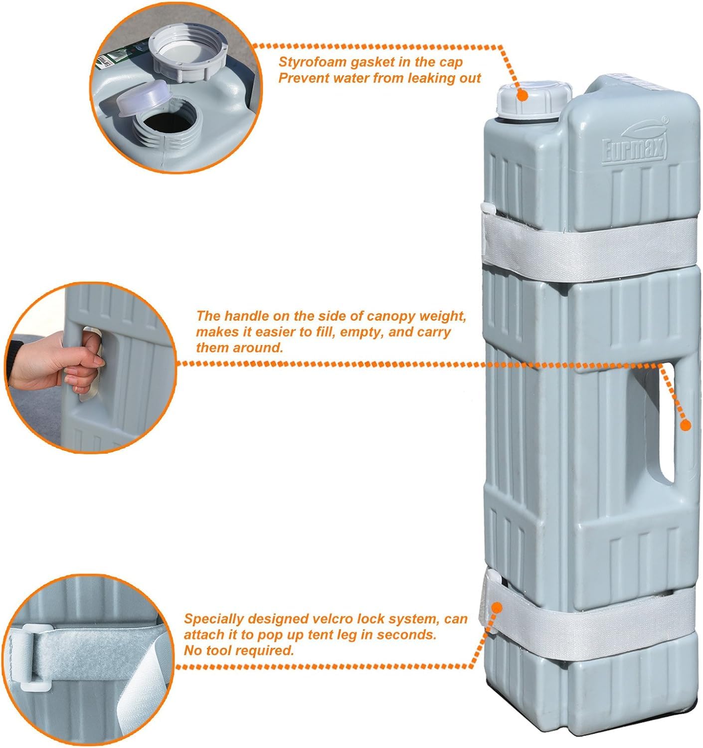 Eurmax weights filled with water attached to pop-up canopy leg demonstrating added stability