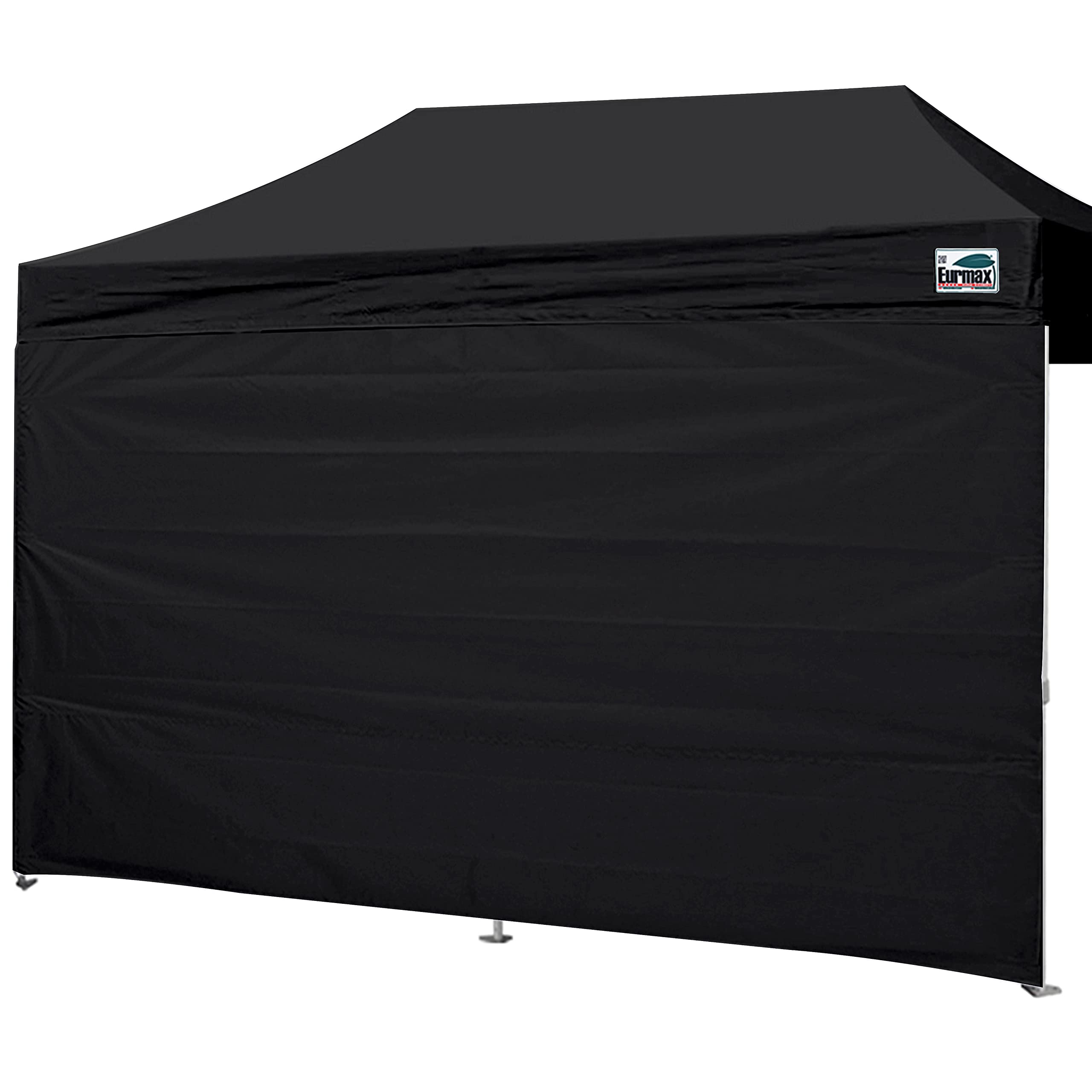 Eurmax black front panel fitted on 10x20 canopy showing full coverage and privacy