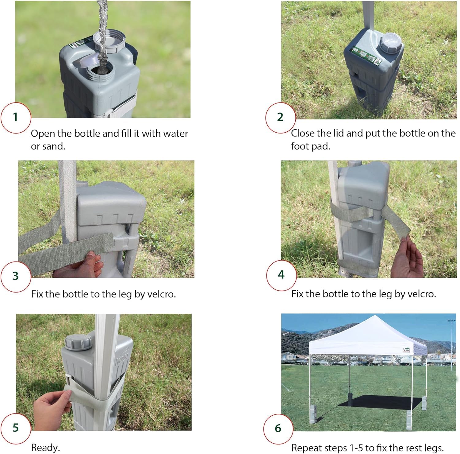 Eurmax side profile showing bottle secured around canopy leg providing wind resistance