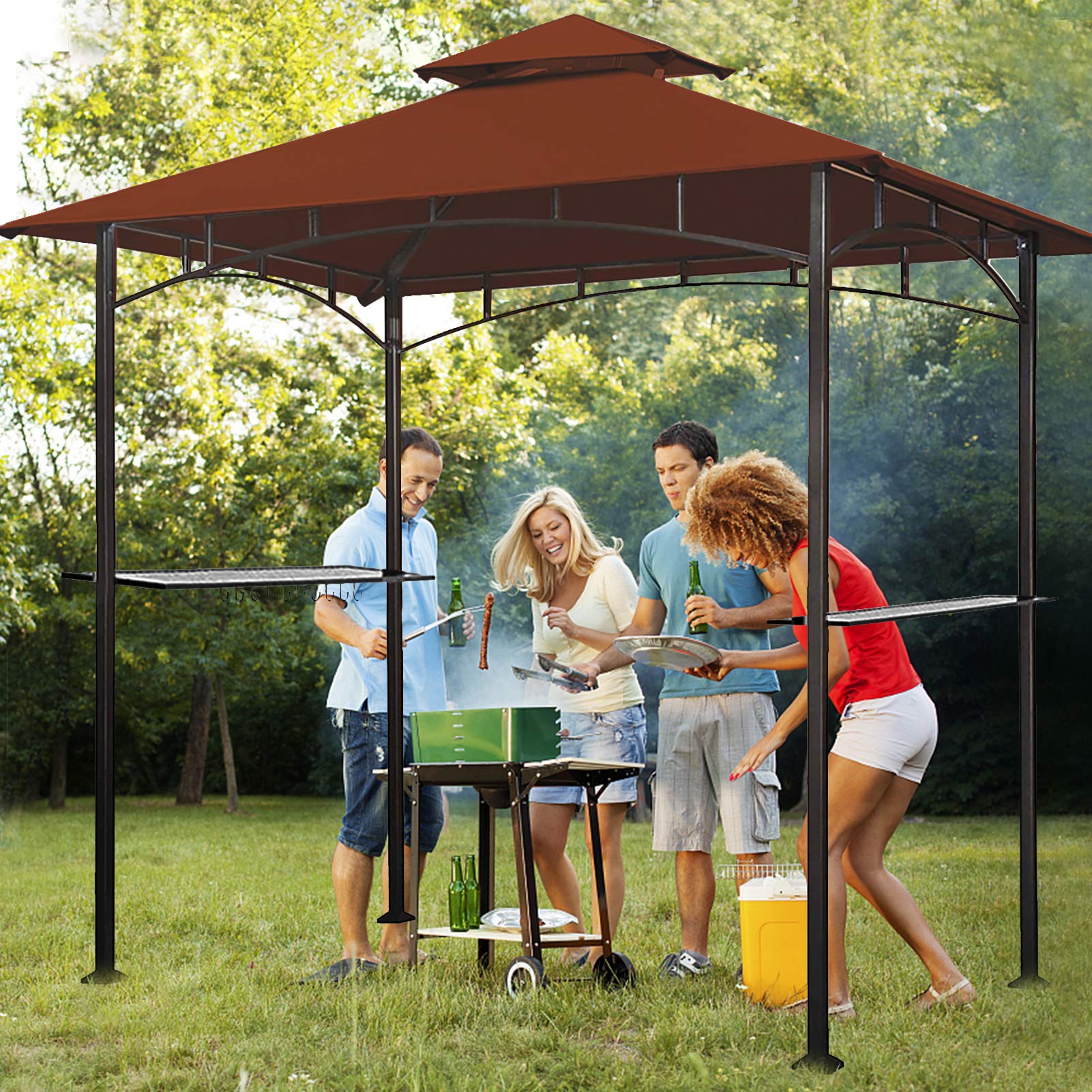 Eurmax lifestyle backyard evening showcasing warm rust-red ambiance