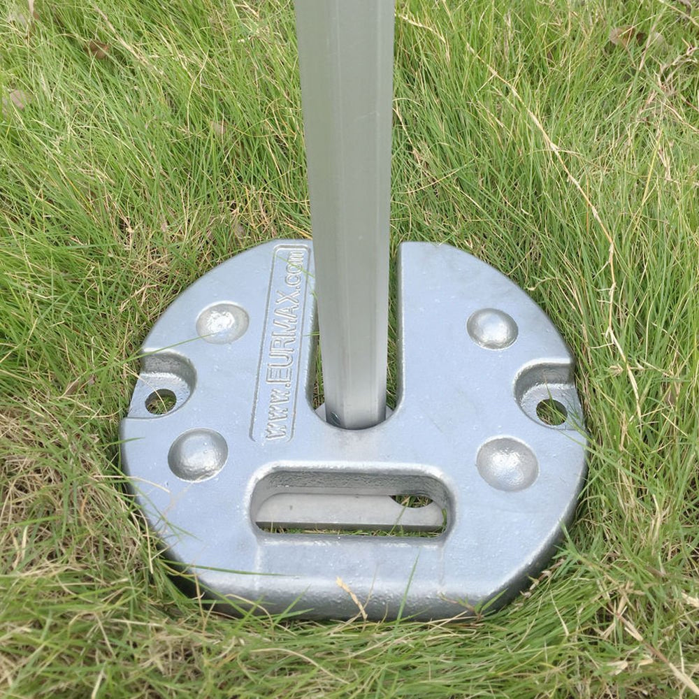 Eurmax weights securing a market booth showing reliable wind resistance