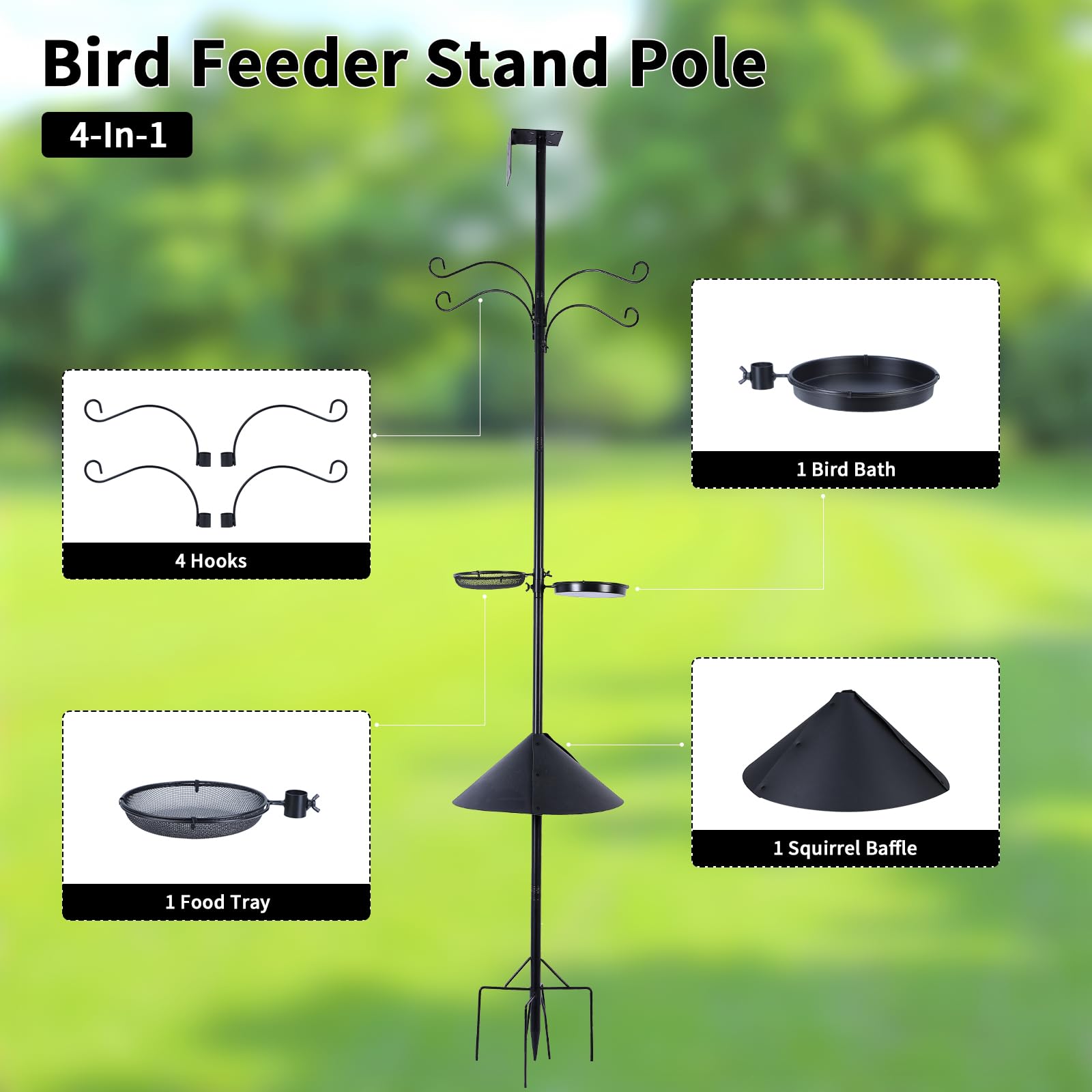 EUSWOUIP decorative bird bath installed on pole providing birds a clean water source