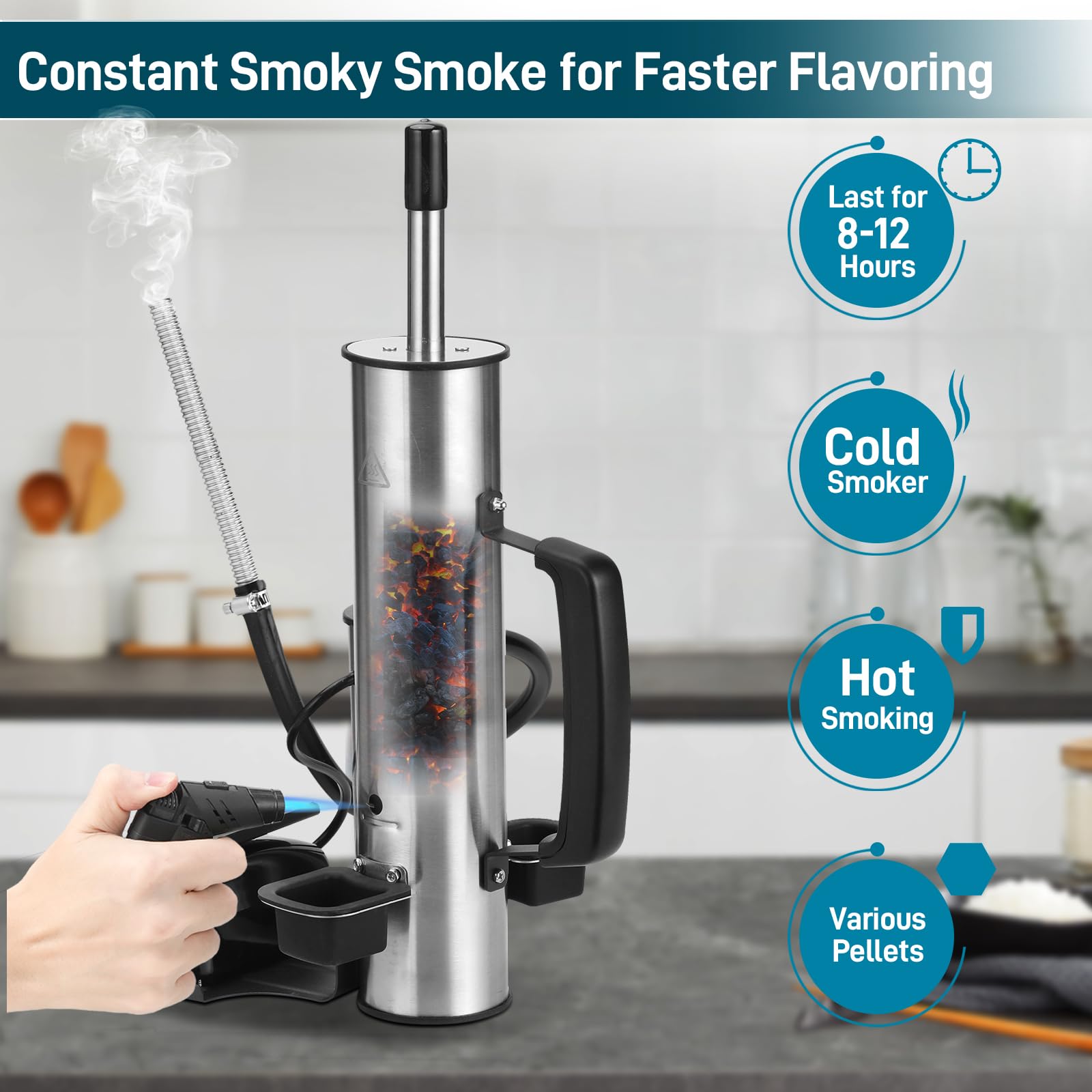 EUTRKei installed inside a grill demonstrating compatibility and added smoke