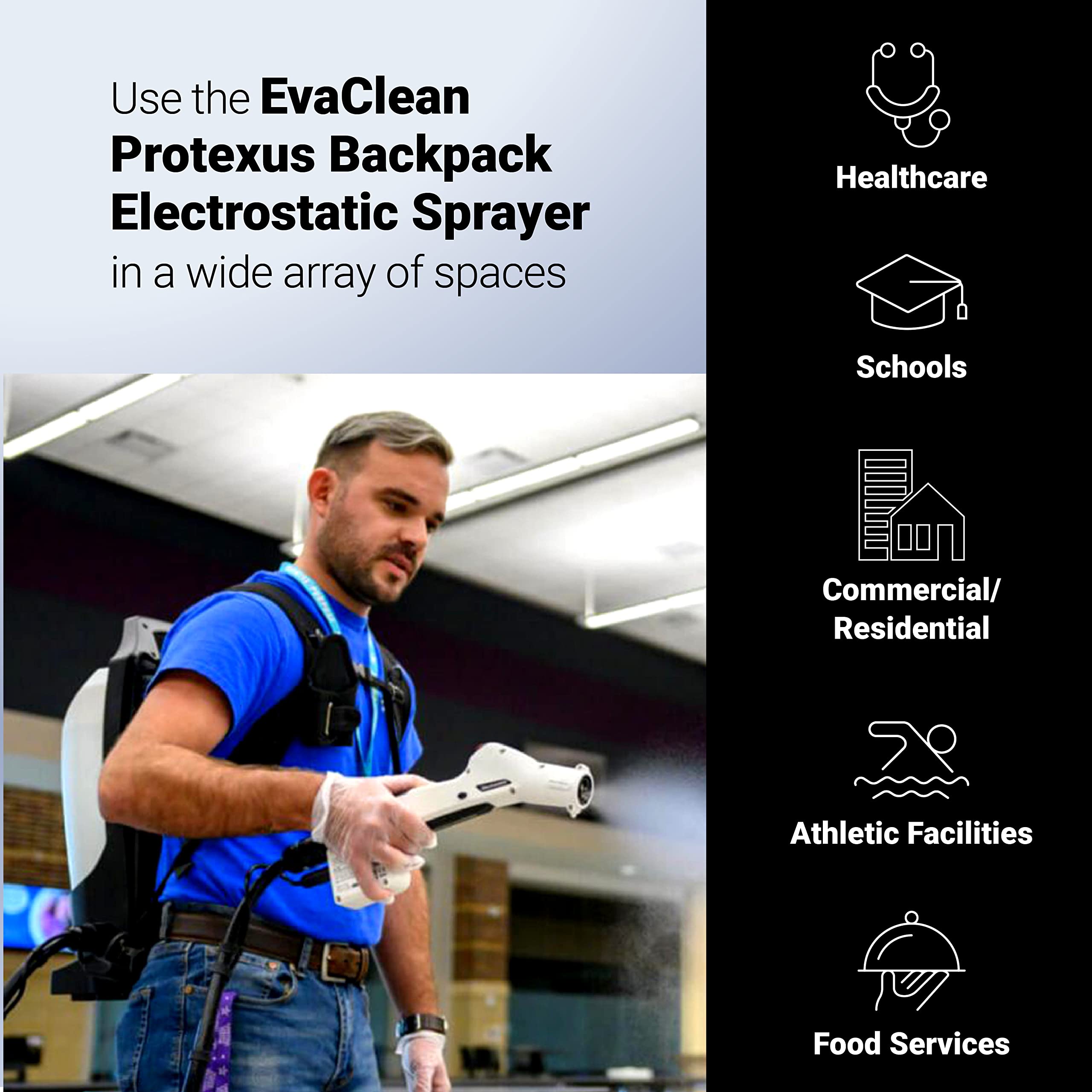 EvaClean sprayer in use in a classroom demonstrating fast, cordless coverage benefit