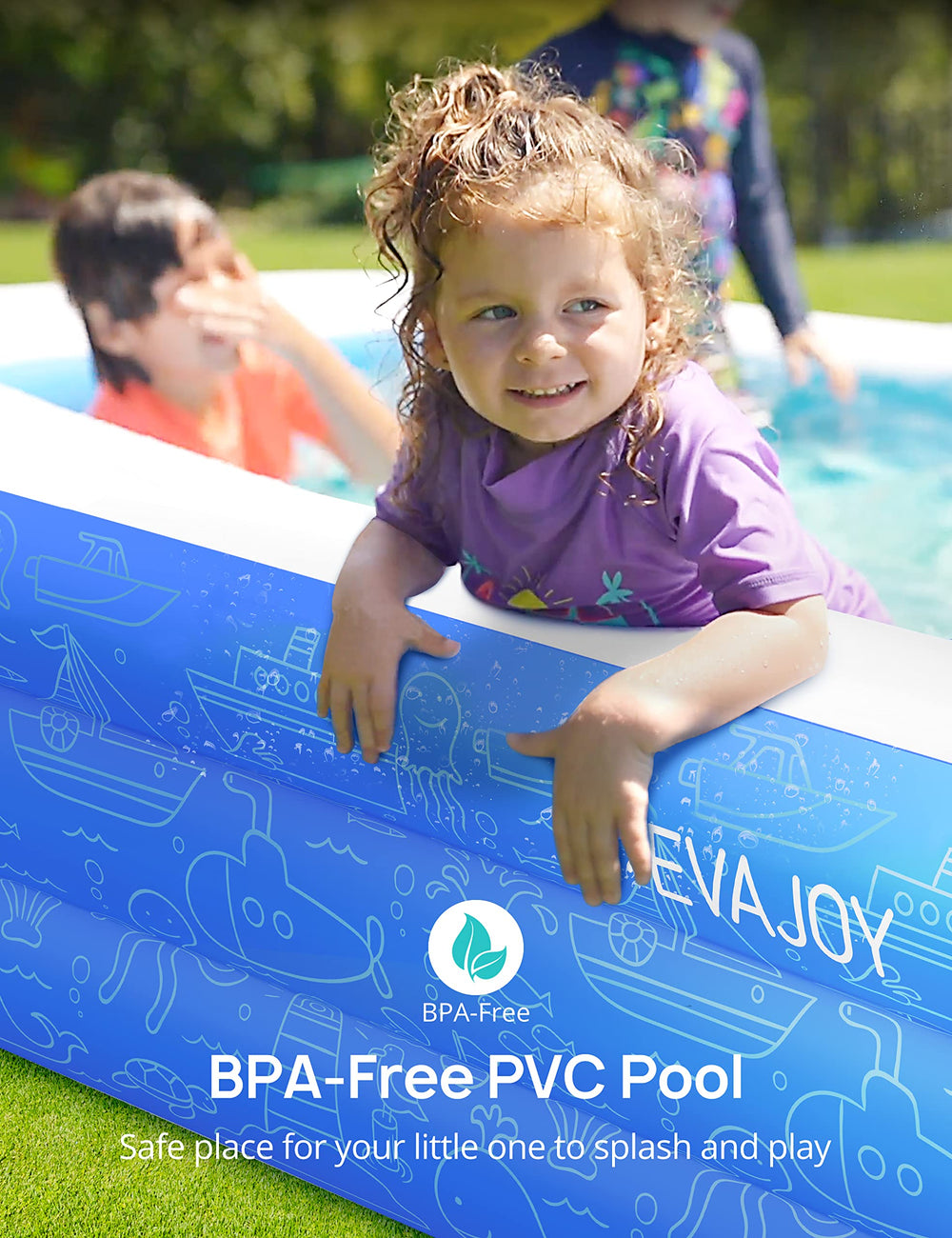 EVAJOY family enjoying the backyard pool for supervised summer fun