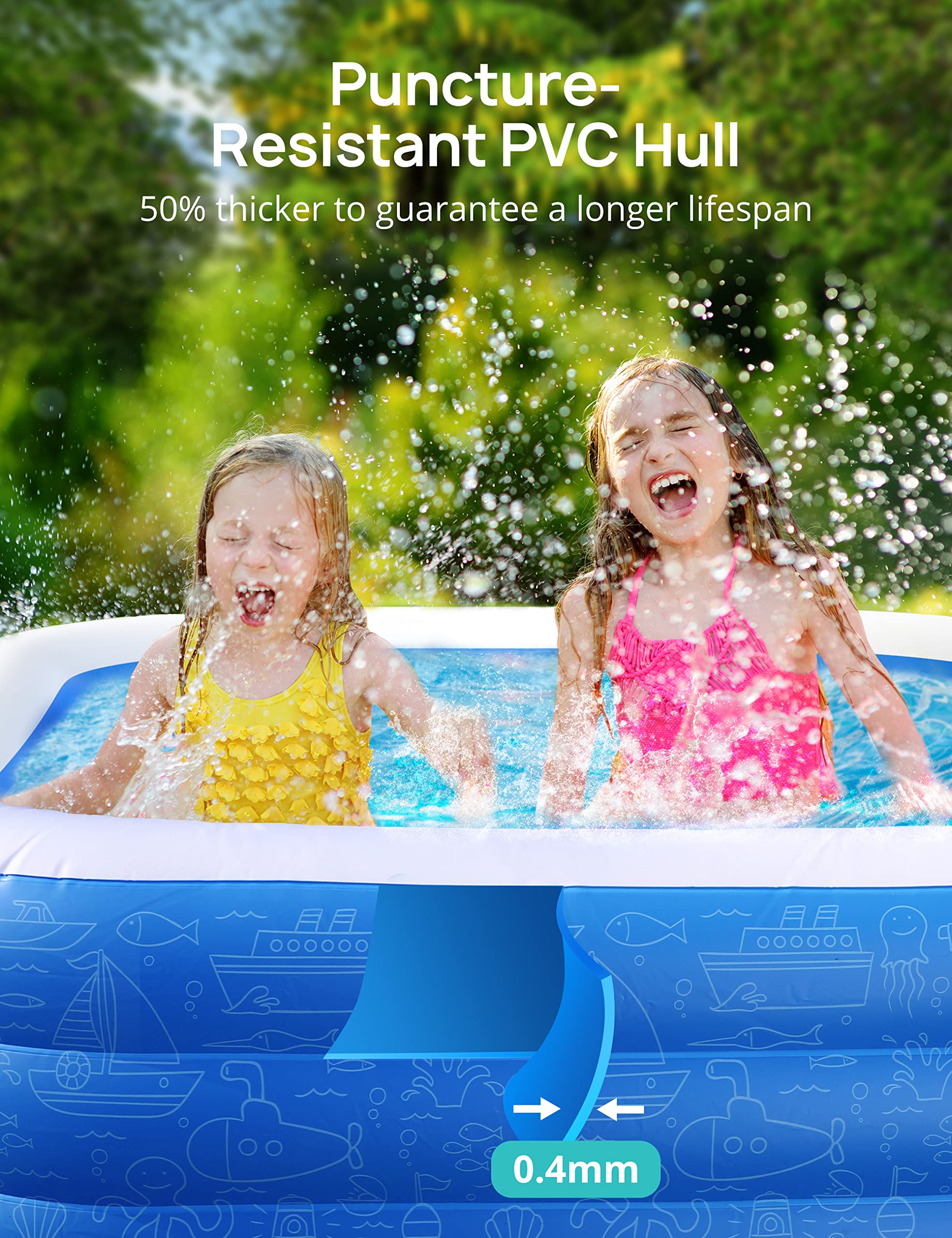 Evajoy family playing in backyard pool showing safe group fun
