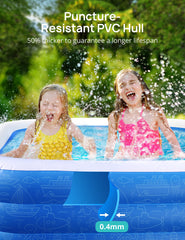 Evajoy family playing in backyard pool showing safe group fun
