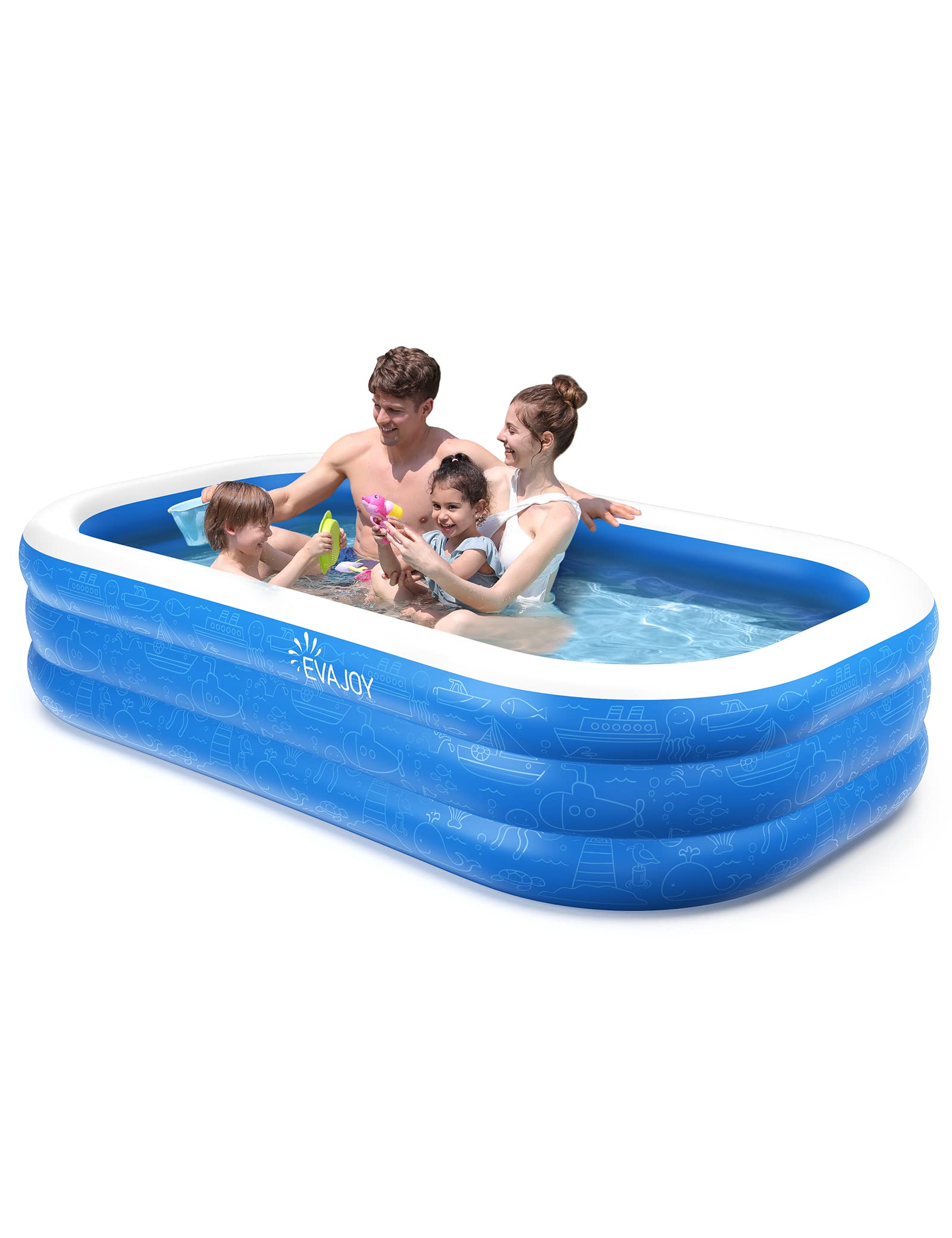 Evajoy front view of inflated pool showing roomy family benefit