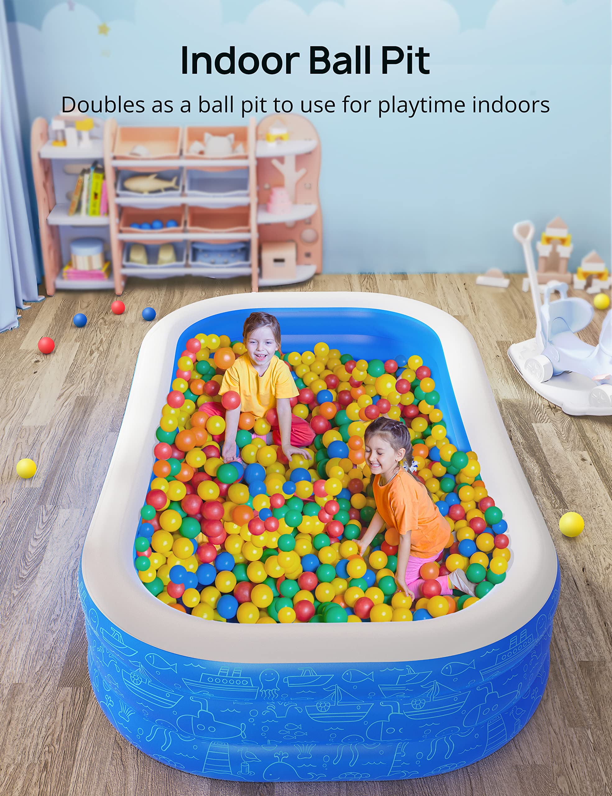 EVAJOY pool next to adult and child to show real-life scale