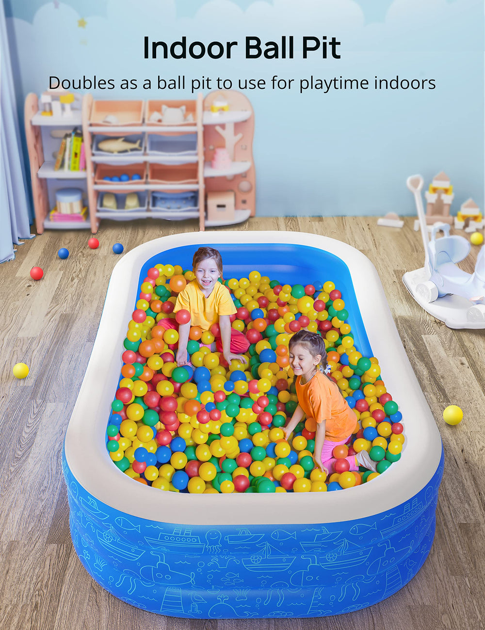 EVAJOY pool next to adult and child to show real-life scale