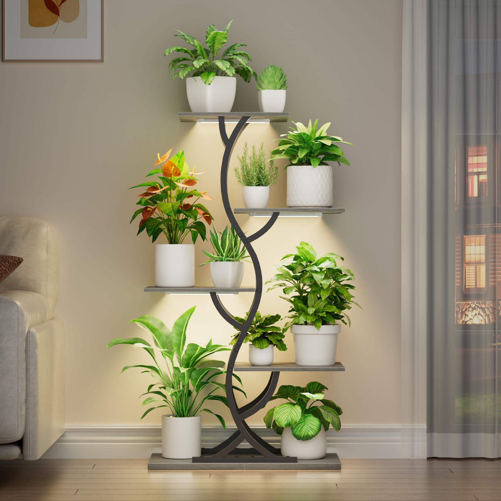EVAWOO fully assembled shelf with mixed plants illustrating decorative indoor display