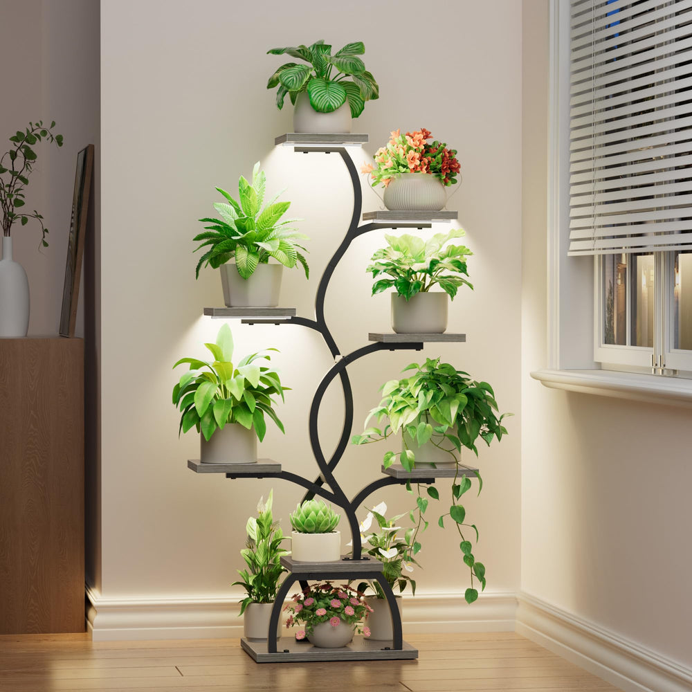 EVAWOO corner plant stand styled in bedroom showing how it brightens small interior spaces