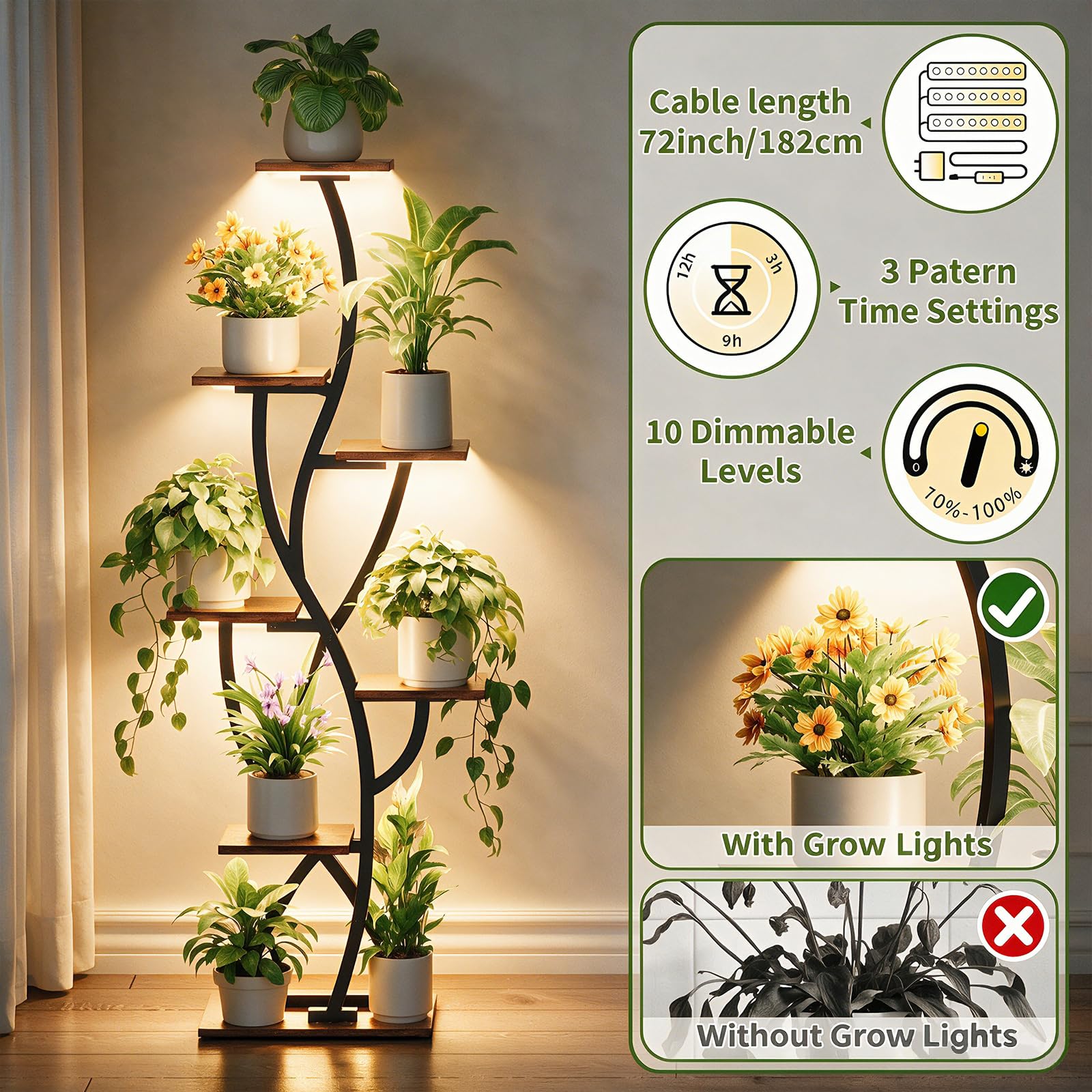EVAWOO grow lights illuminated detail providing balanced full-spectrum light for plants