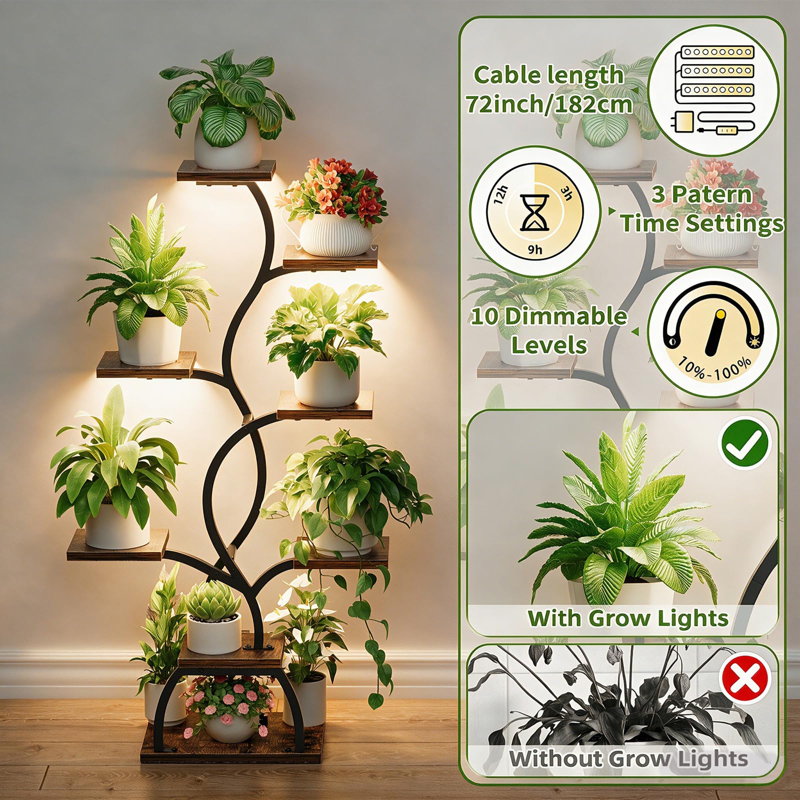 EVAWOO plant stand in living room styled with mixed pots adding decor and greenery