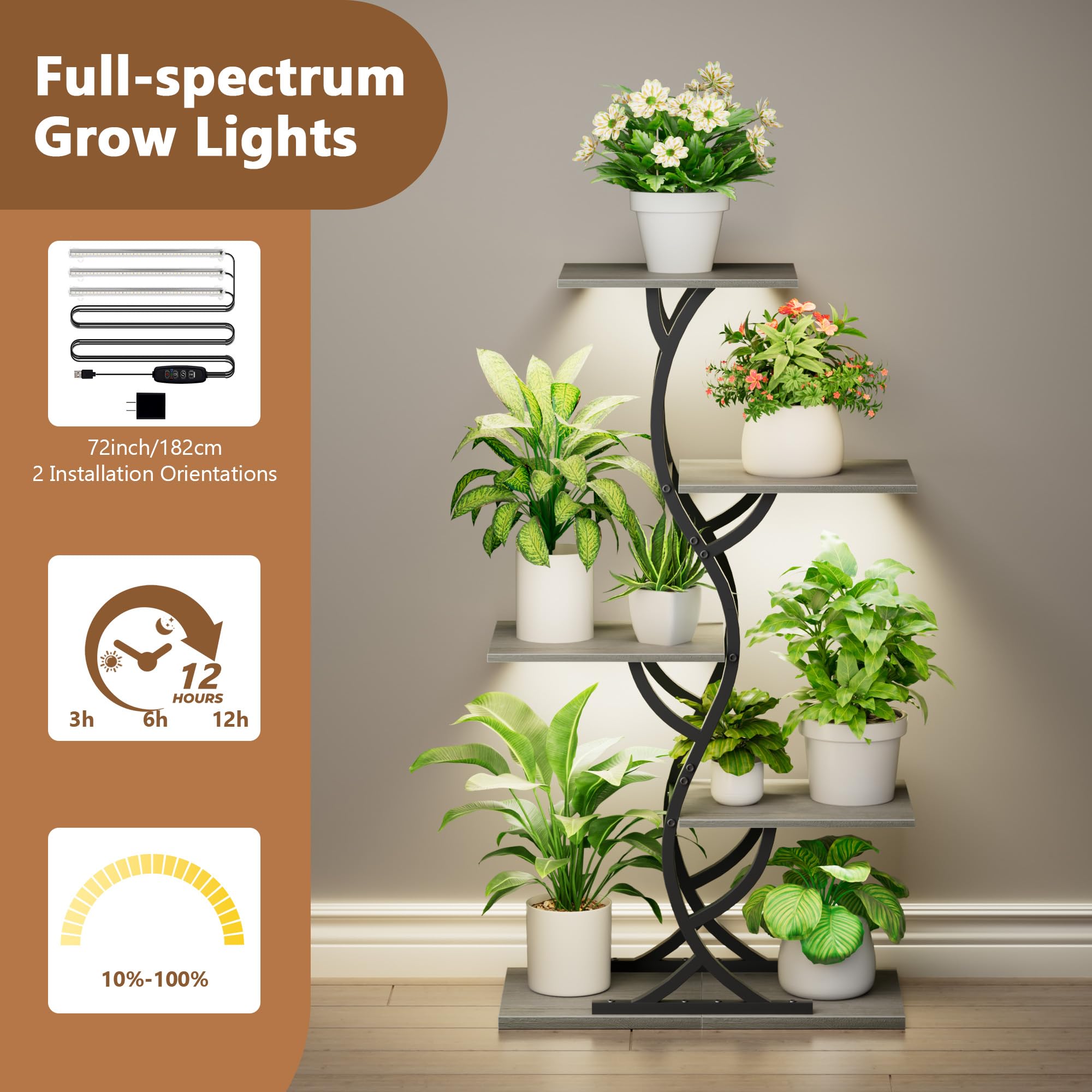 EVAWOO shelf depth with two pots side-by-side highlighting doubled planting space