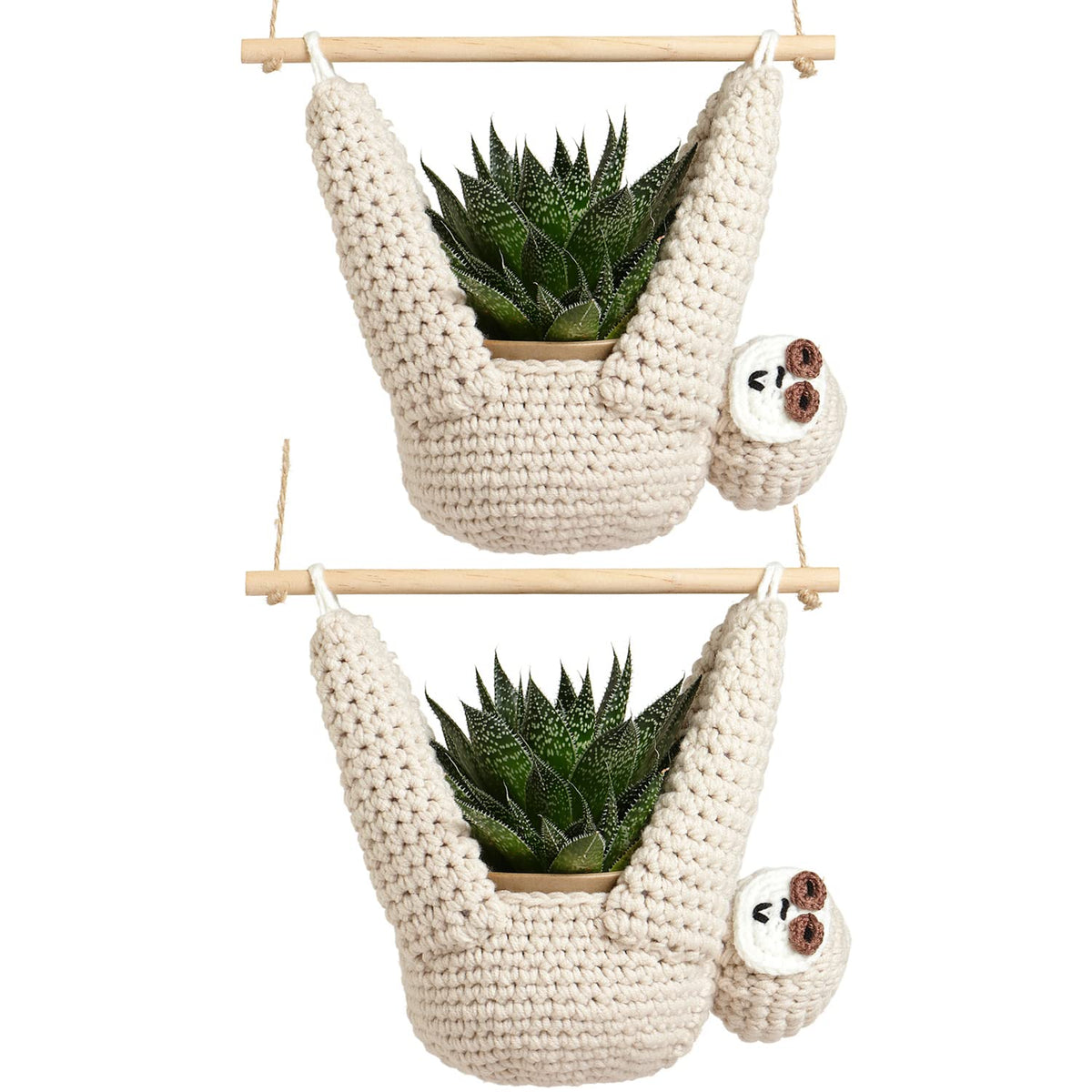 Evbopa sloth hanger front view showing macrame and sloth motif for decorative appeal