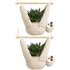 Evbopa sloth hanger front view showing macrame and sloth motif for decorative appeal