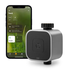 Eve Aqua front view showing controls and weatherproof body, brand reliability