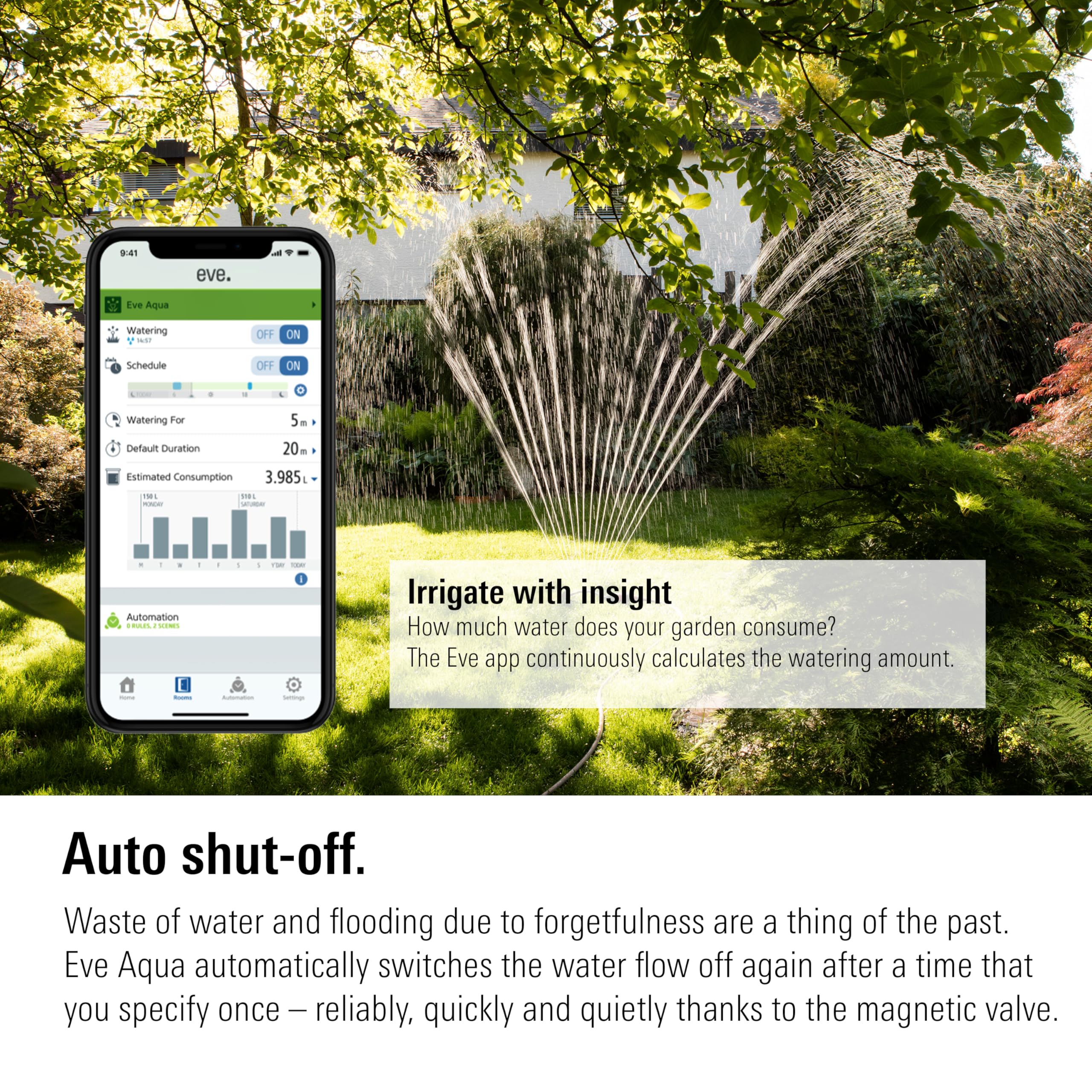 Eve Aqua schedule in Home app screenshot showing easy setup and precise timing