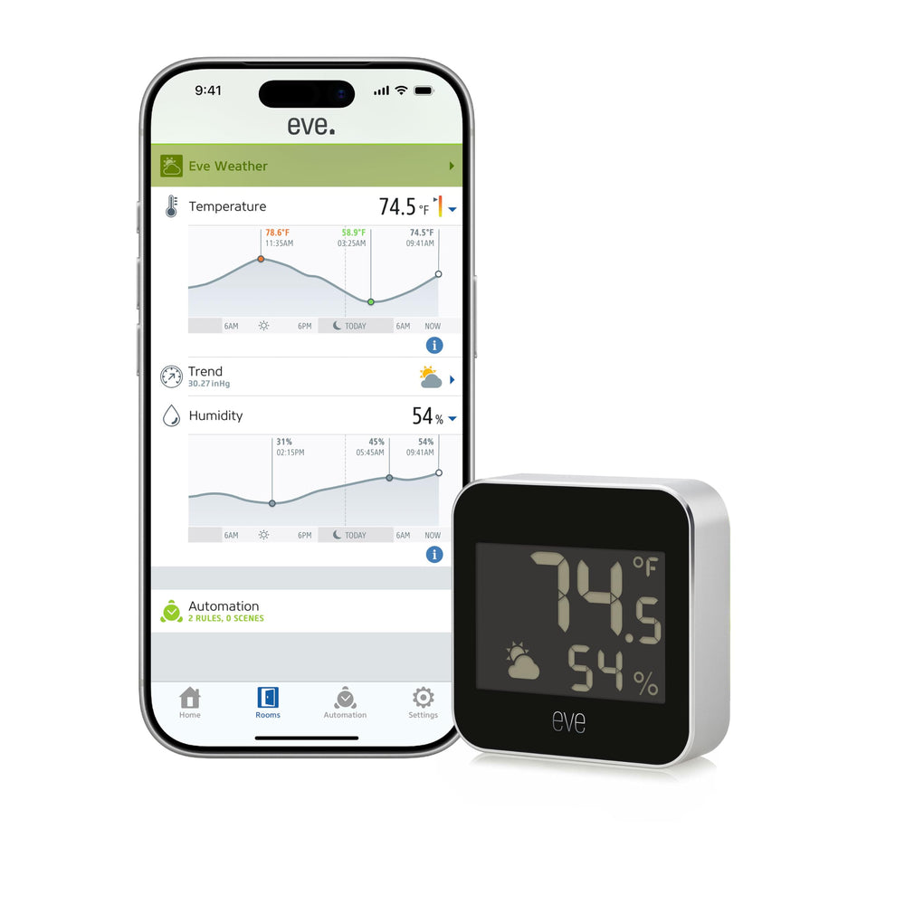 Eve Weather front view showing clean design and easy outdoor monitoring