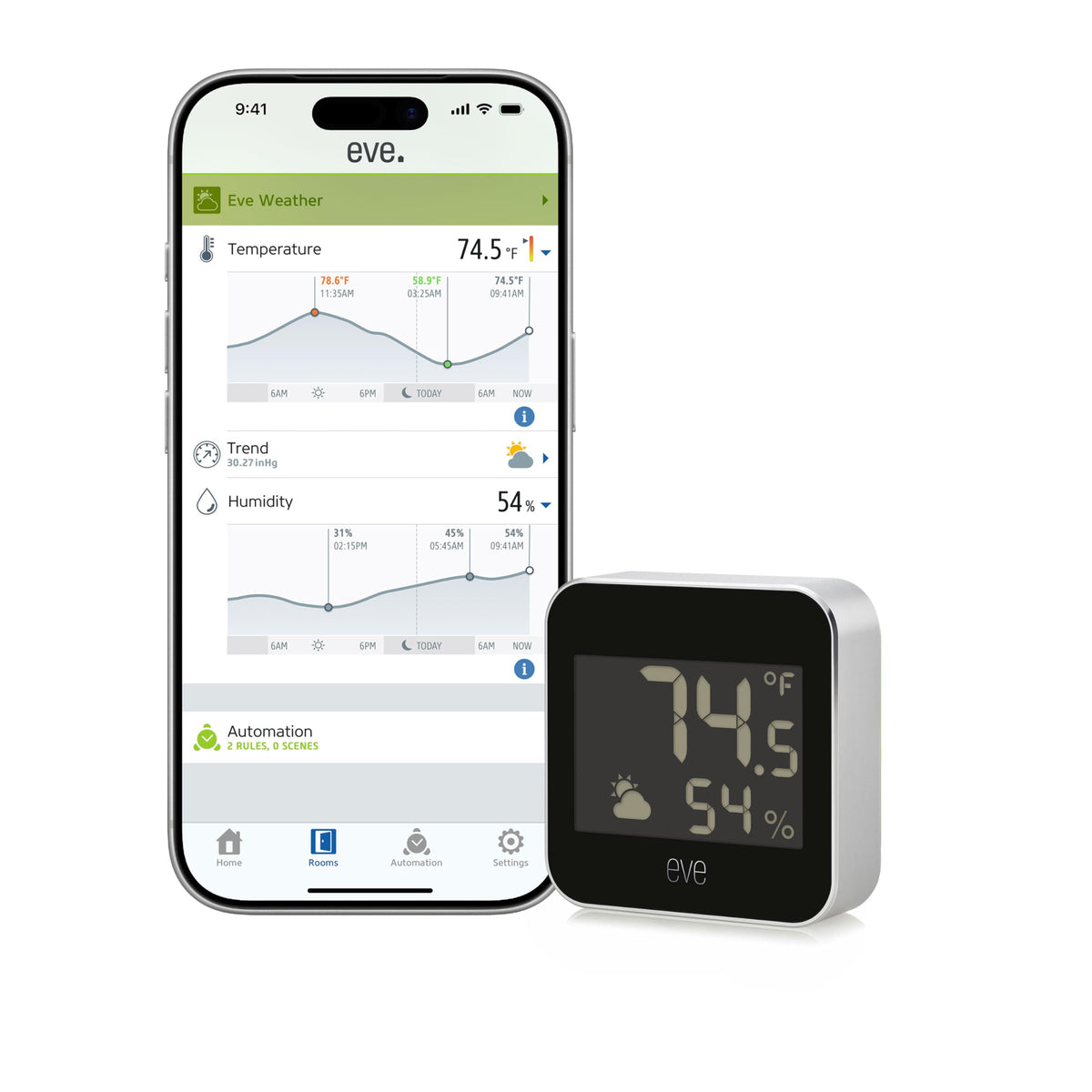 Eve Weather front view showing clean design and easy outdoor monitoring
