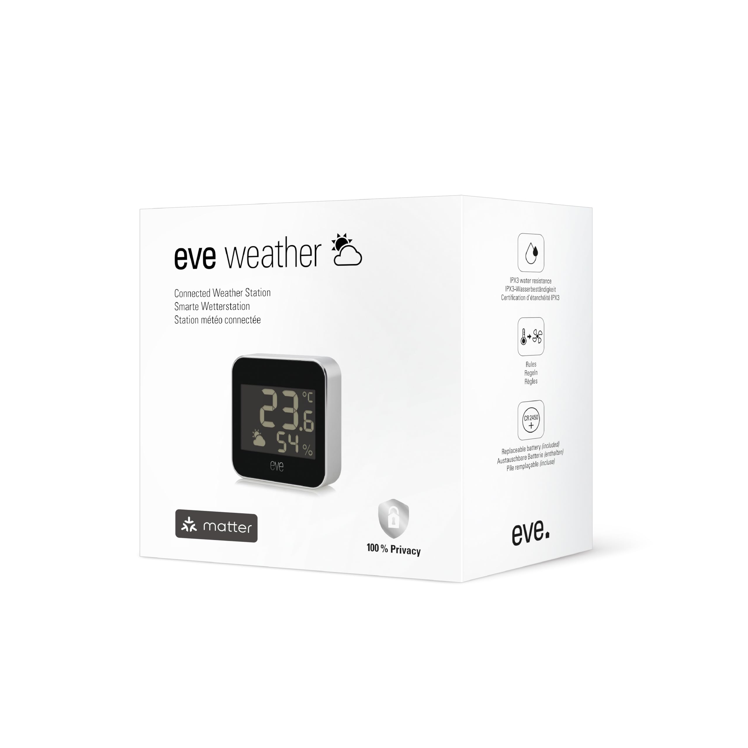 Eve Weather mounted on exterior wall demonstrating easy placement