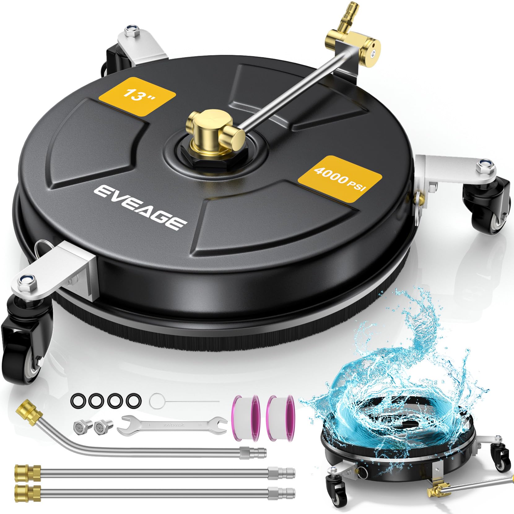 EVEAGE front view showing 13-inch surface cleaner and compact design benefit
