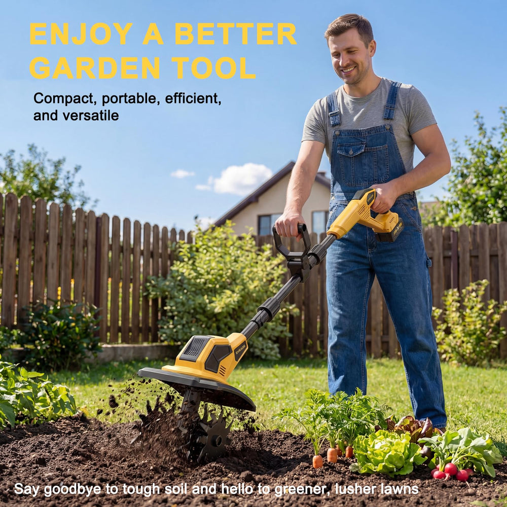 EVEAGE lifestyle shot of user cultivating vegetable patch with ease