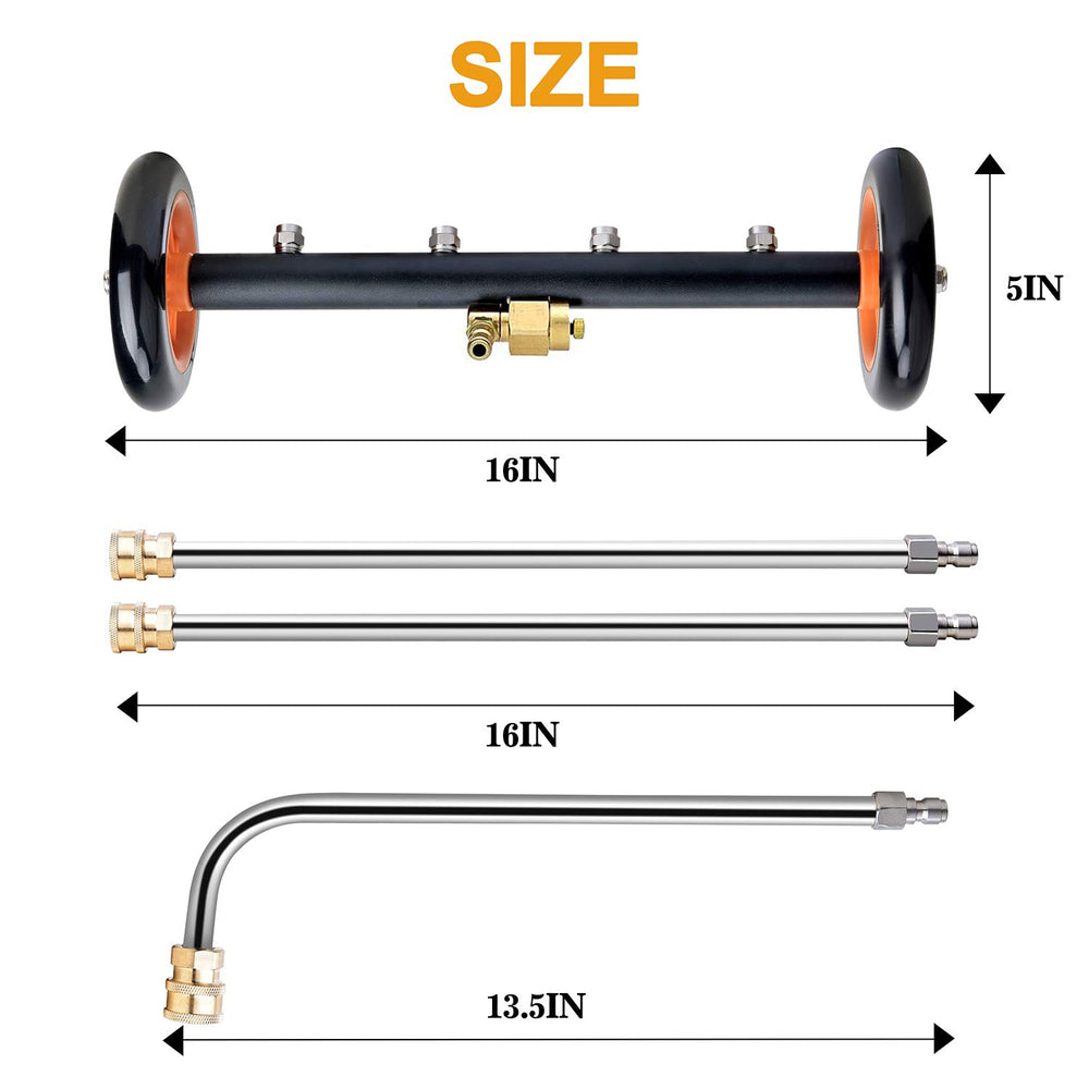 EVEAGE attachment beside ruler for scale to show compact length and extension wand reach
