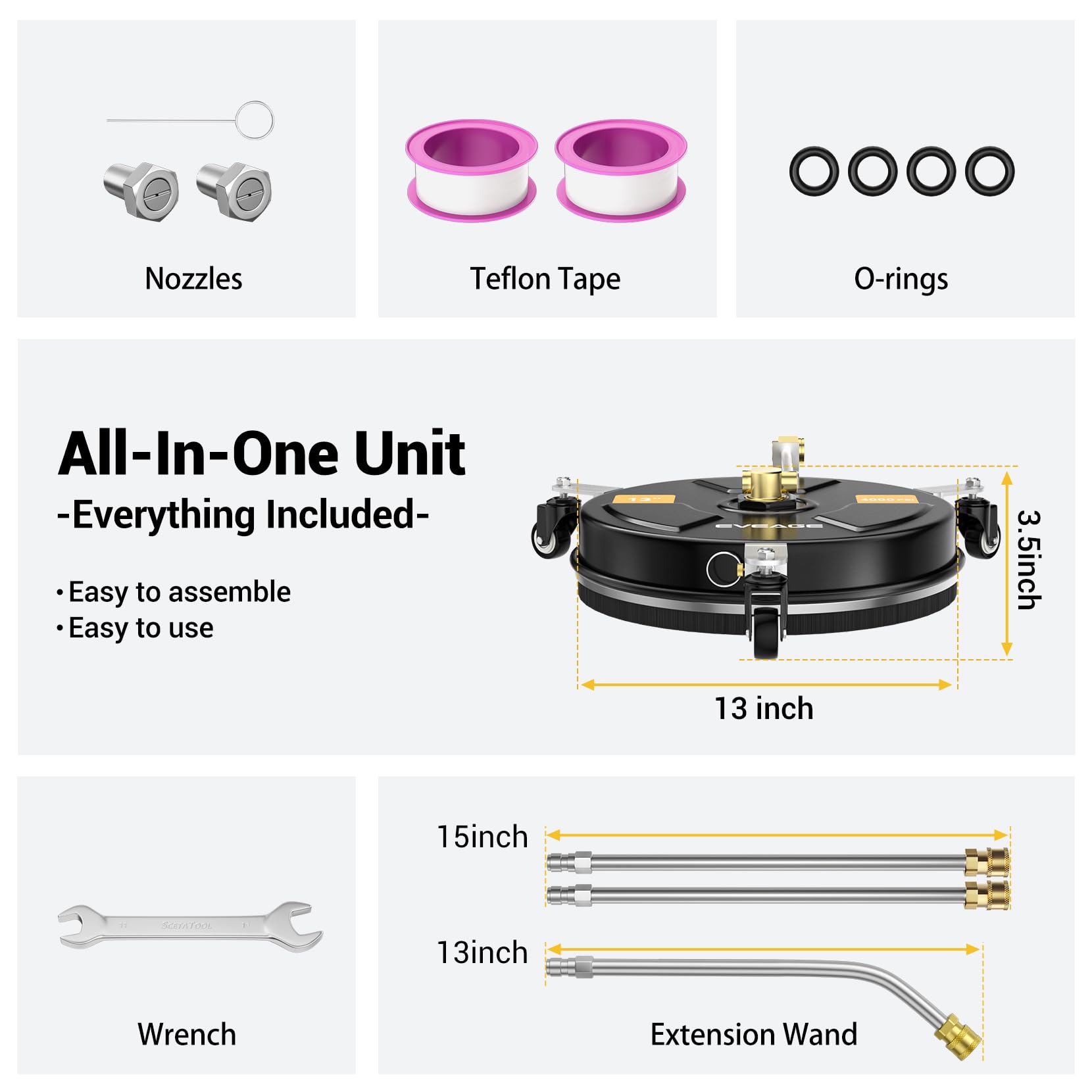 EVEAGE size comparison with hose showing compact fit for small washers