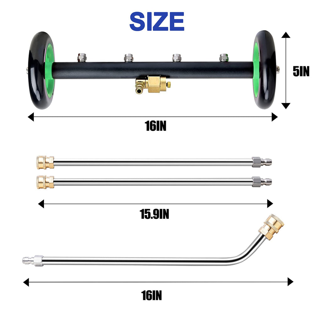 EVEAGE attachment next to a pressure washer for scale showing compact, low-profile design