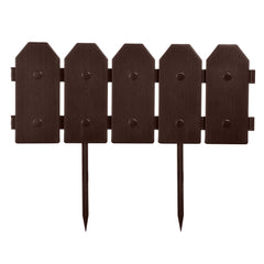 Evelyne front view of eight brown dog-ear garden edging panels showing decorative fence look and neat border