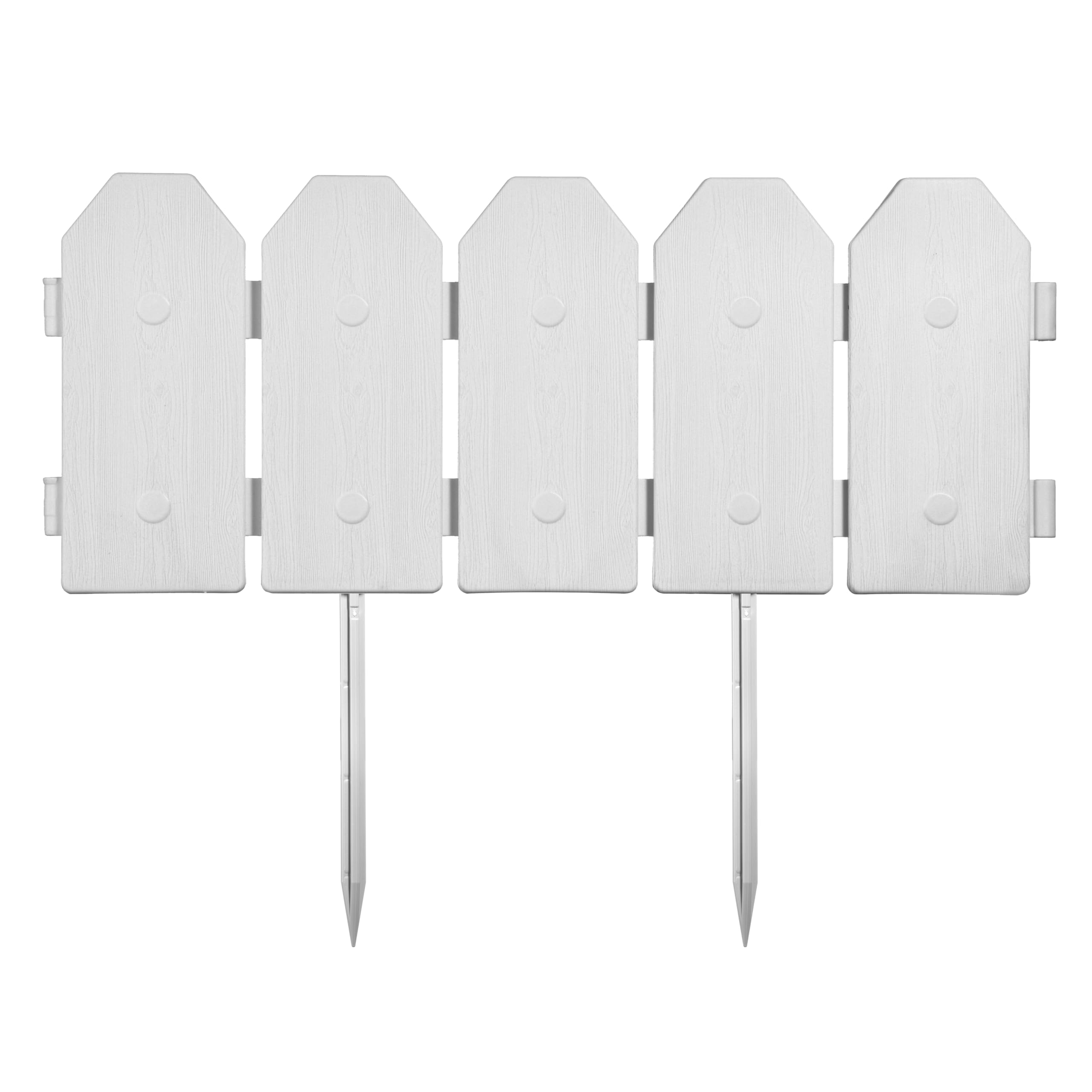 Evelyne front view of white garden edging panels showing decorative border