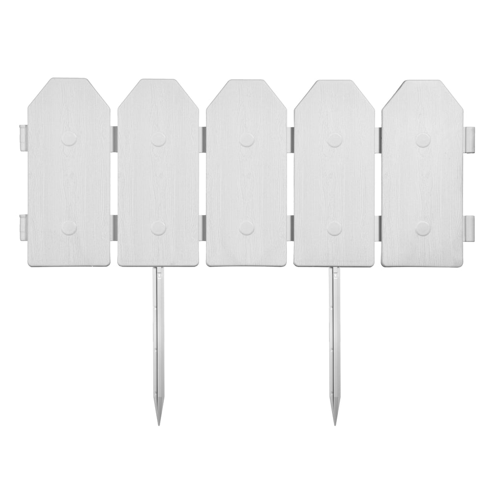 Evelyne front view of white garden edging panels showing decorative border