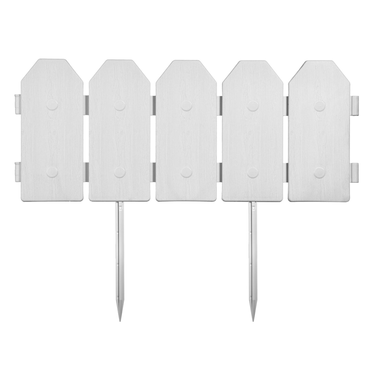 Evelyne front view of white garden edging panels showing decorative border