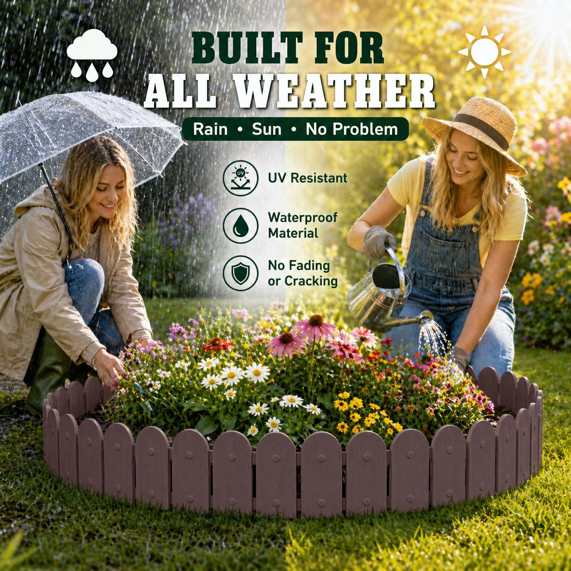 Evelyne along a garden pathway illustrating enhanced curb appeal benefit