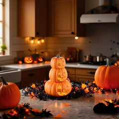 Evelyne lit tower on tabletop demonstrating warm LED glow for ambiance