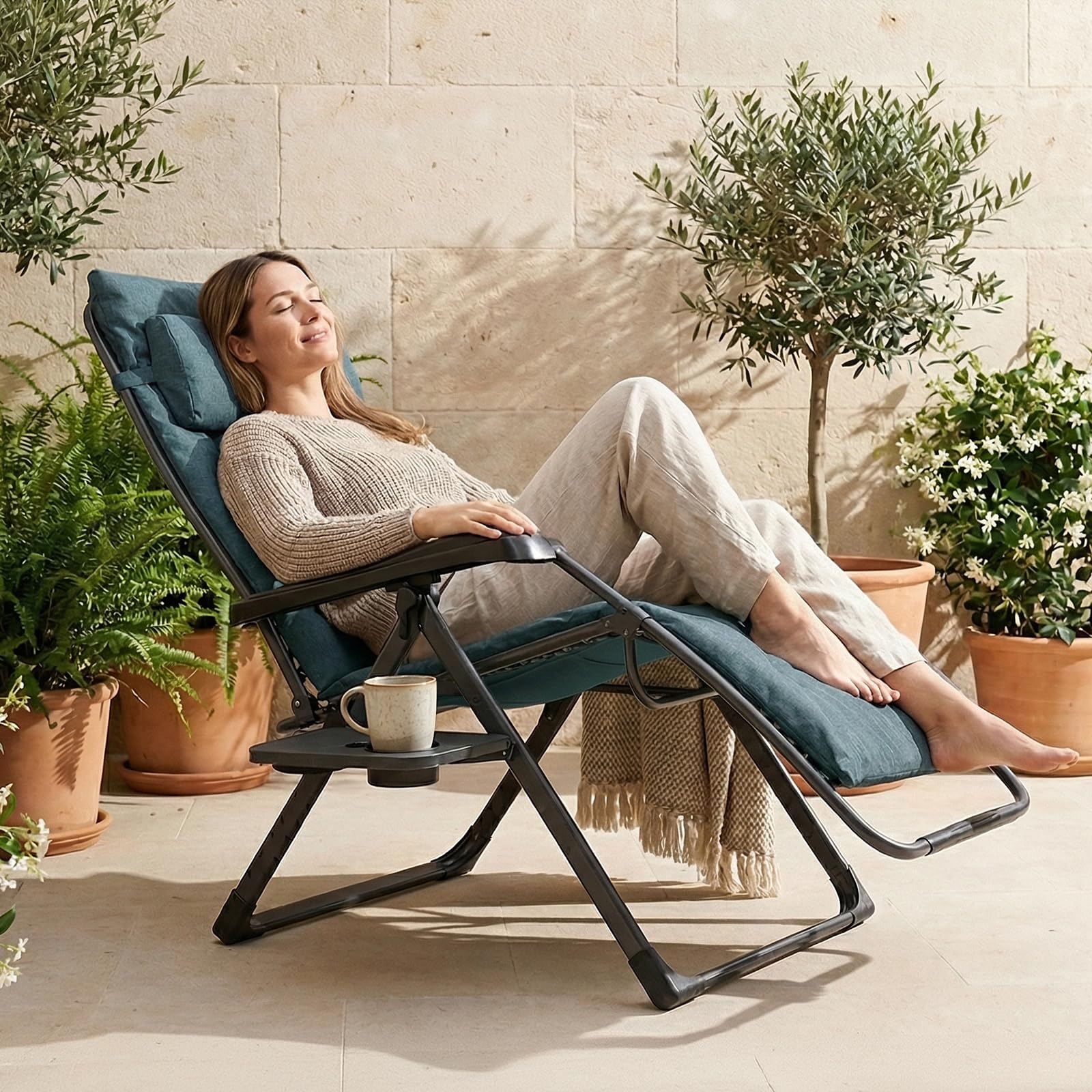 EVER ADVANCED folded chair next to a chair for compact transport and storage
