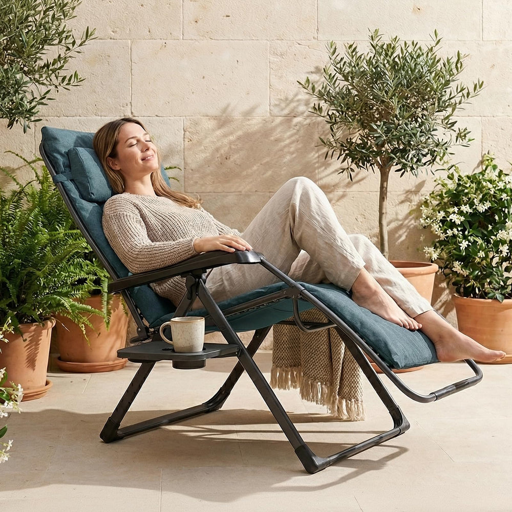 EVER ADVANCED folded chair next to a chair for compact transport and storage