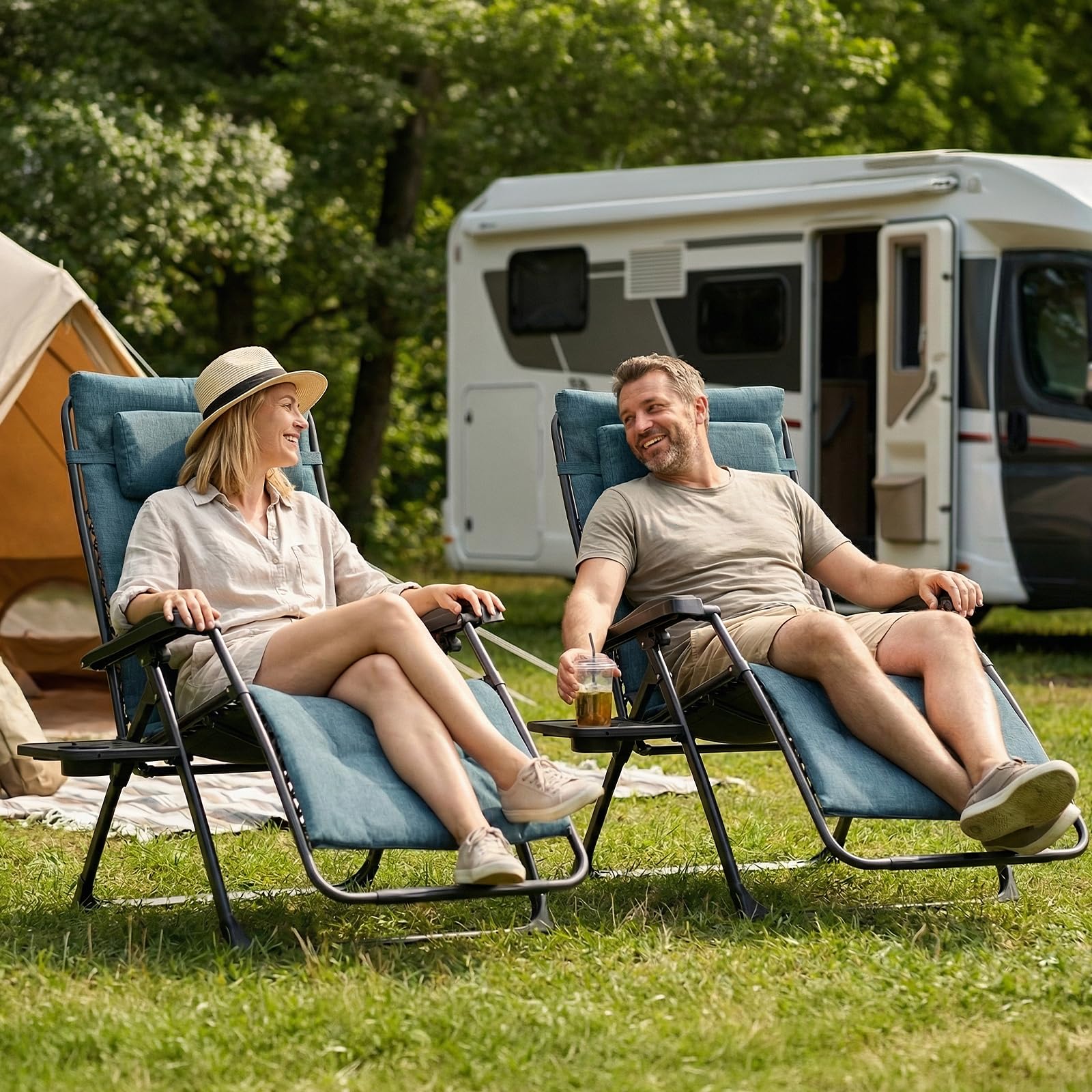 EVER ADVANCED chair poolside with user relaxing for outdoor lifestyle appeal