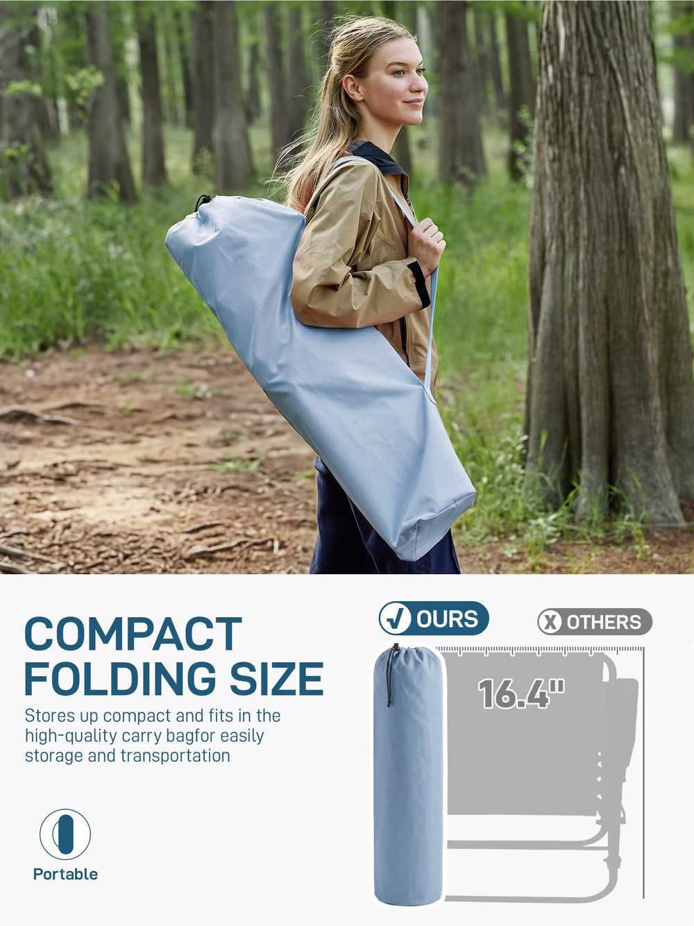 EVER ADVANCED chair folded in carry bag for compact transport benefit