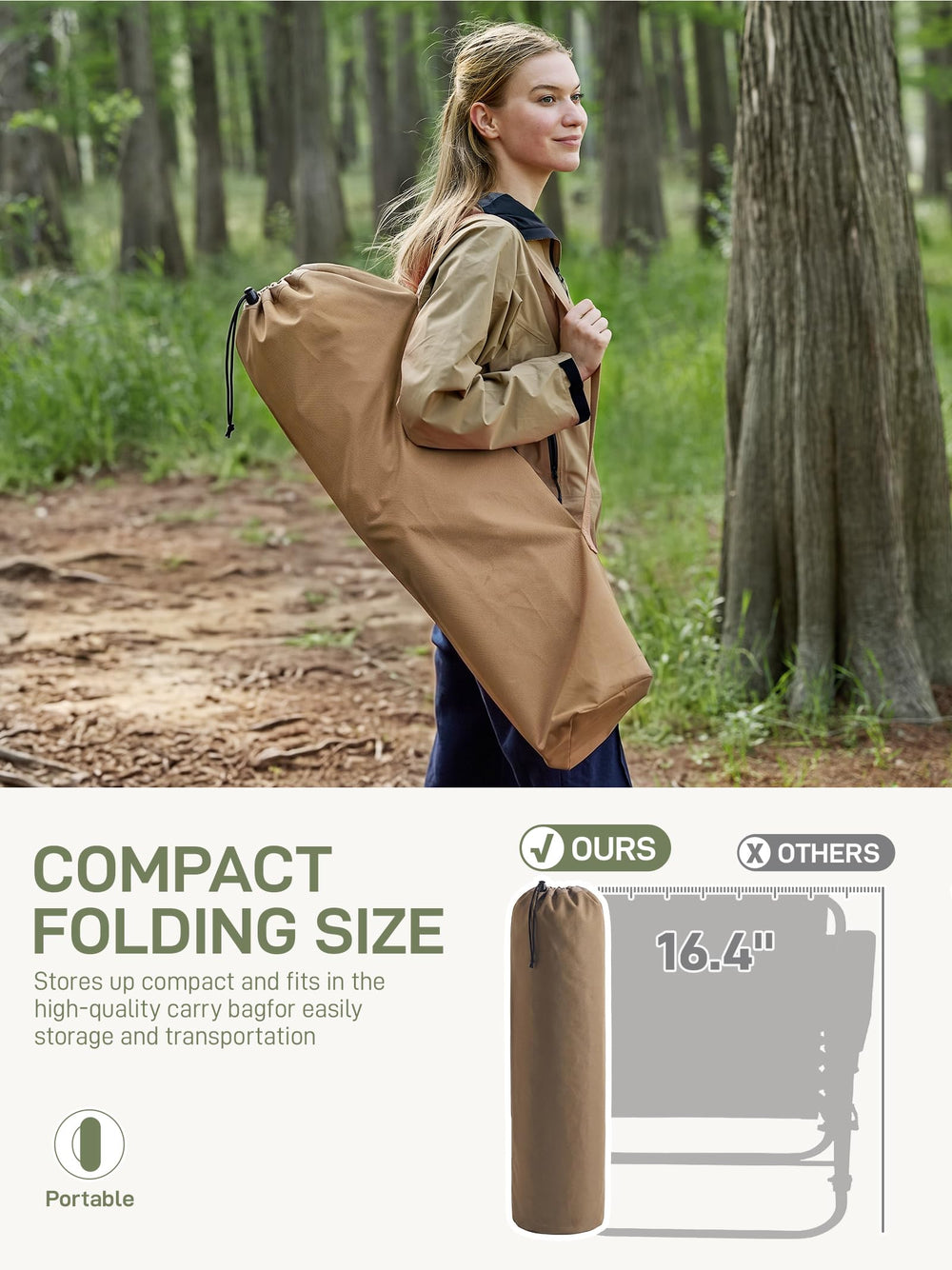 EVER ADVANCED folded chair in carry bag, portable and compact for transport