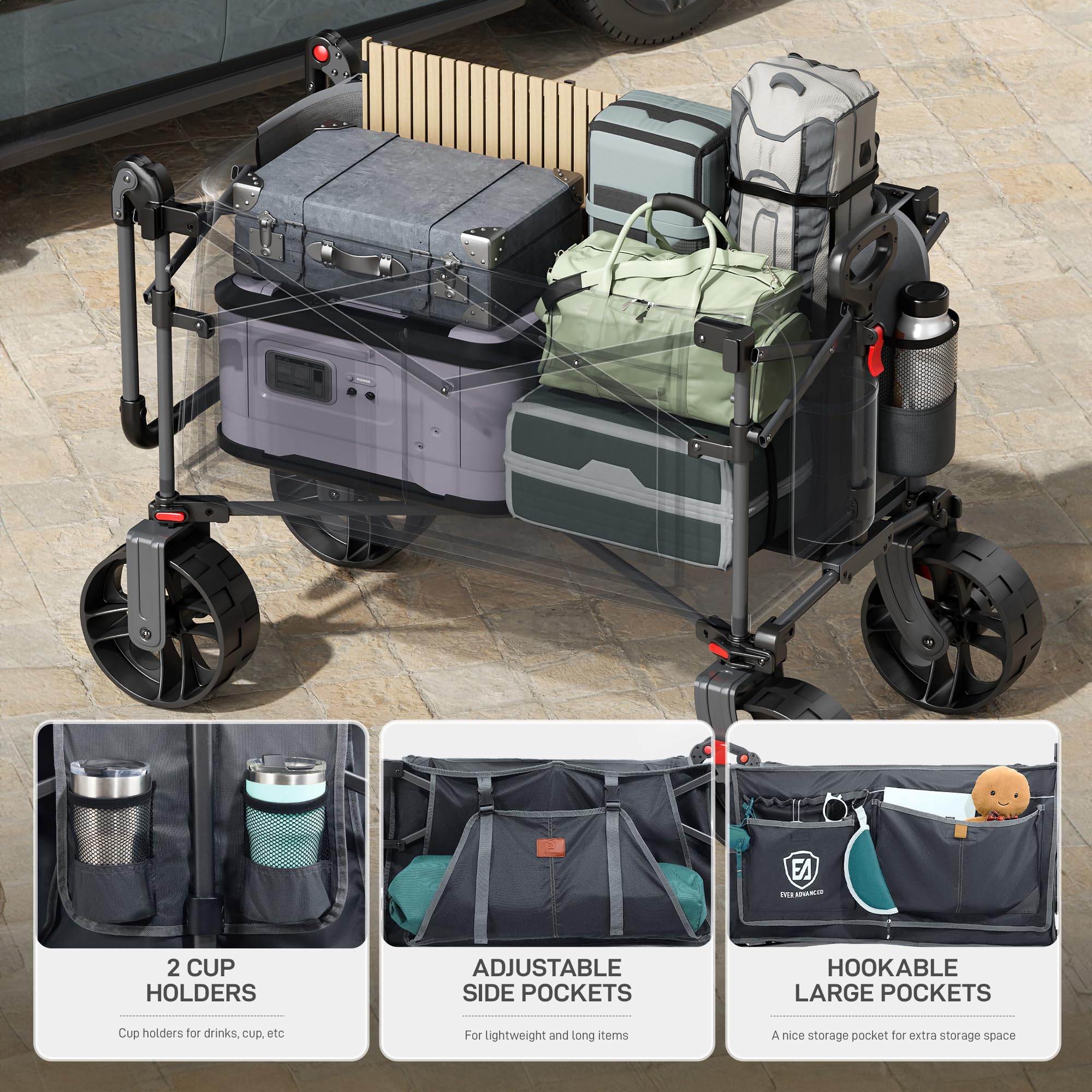 EVER ADVANCED folded in car trunk showing compact, space-saving storage