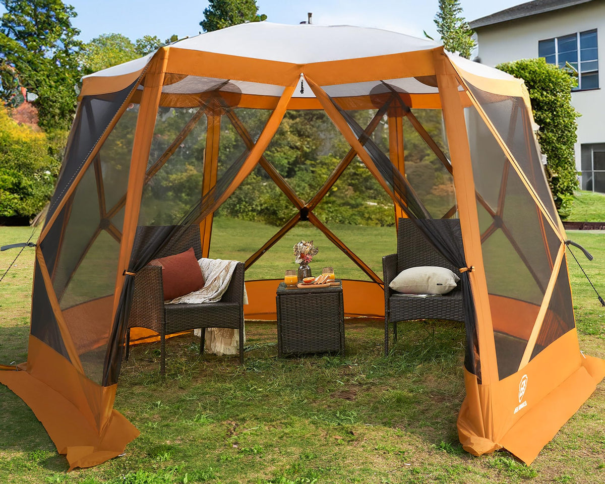 EVER ADVANCED front view orange gazebo showing instant setup and shade