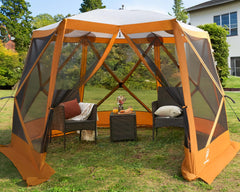 EVER ADVANCED front view orange gazebo showing instant setup and shade