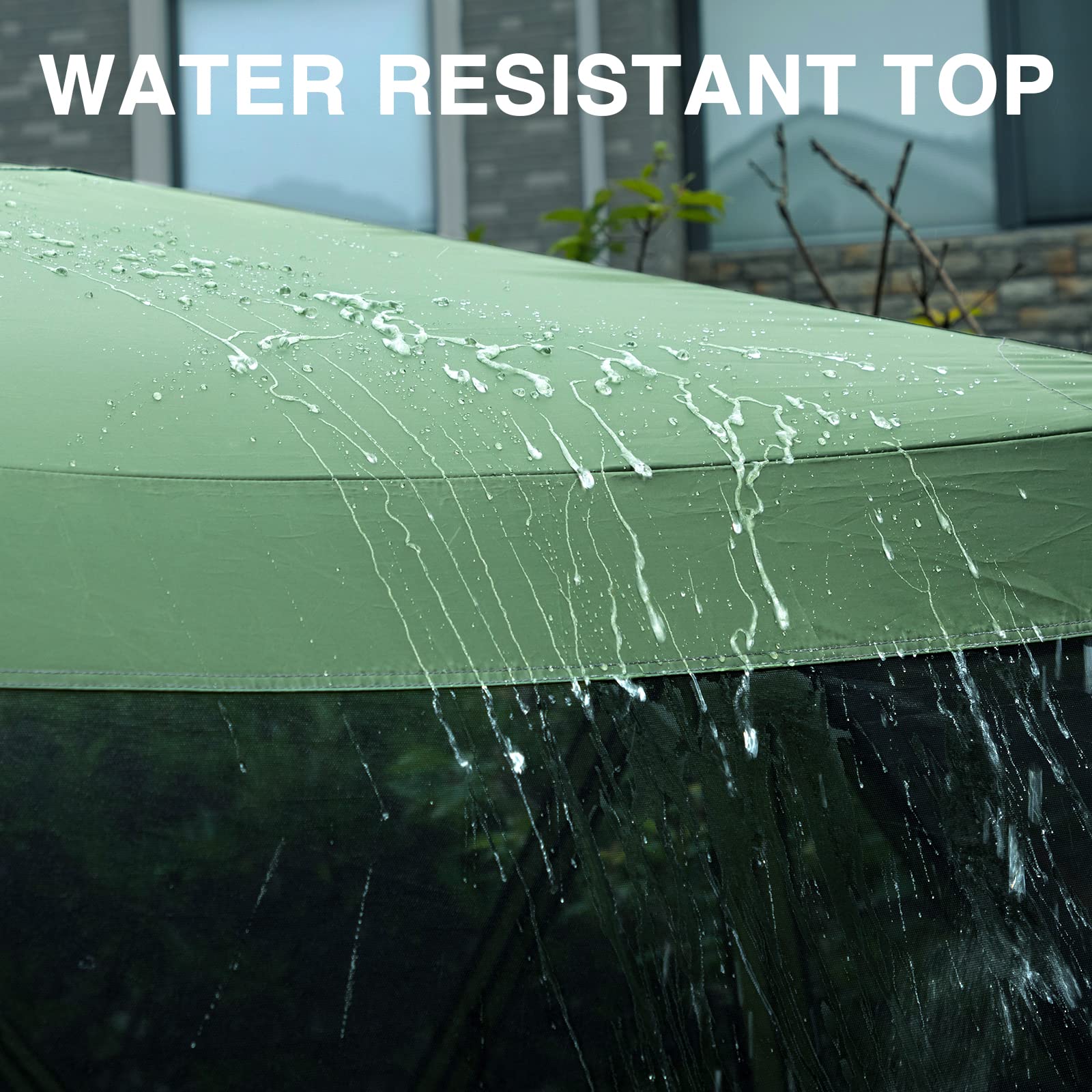 EVER ADVANCED label and material tag highlighting UV-resistant fabric benefit